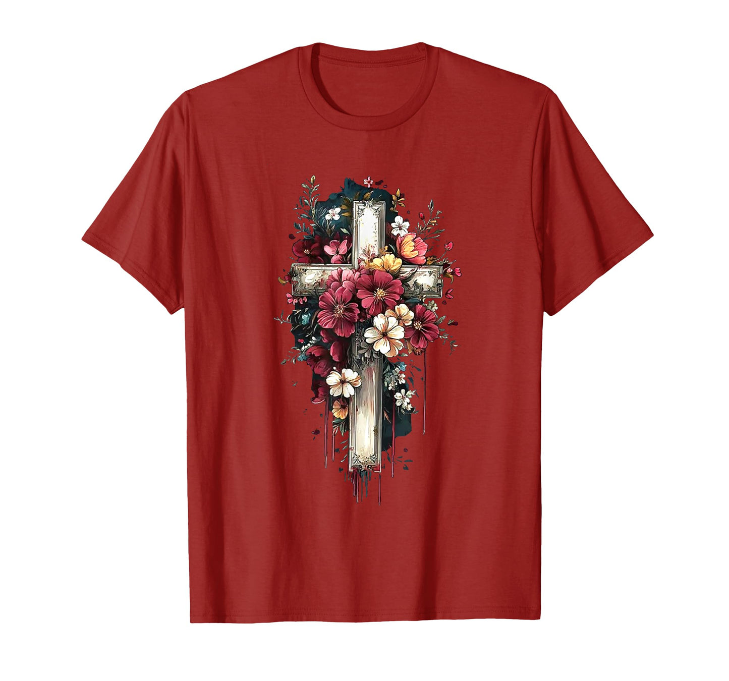 Retro Faith Floral Cross Flowers Blooming Cross Christian T-Shirt