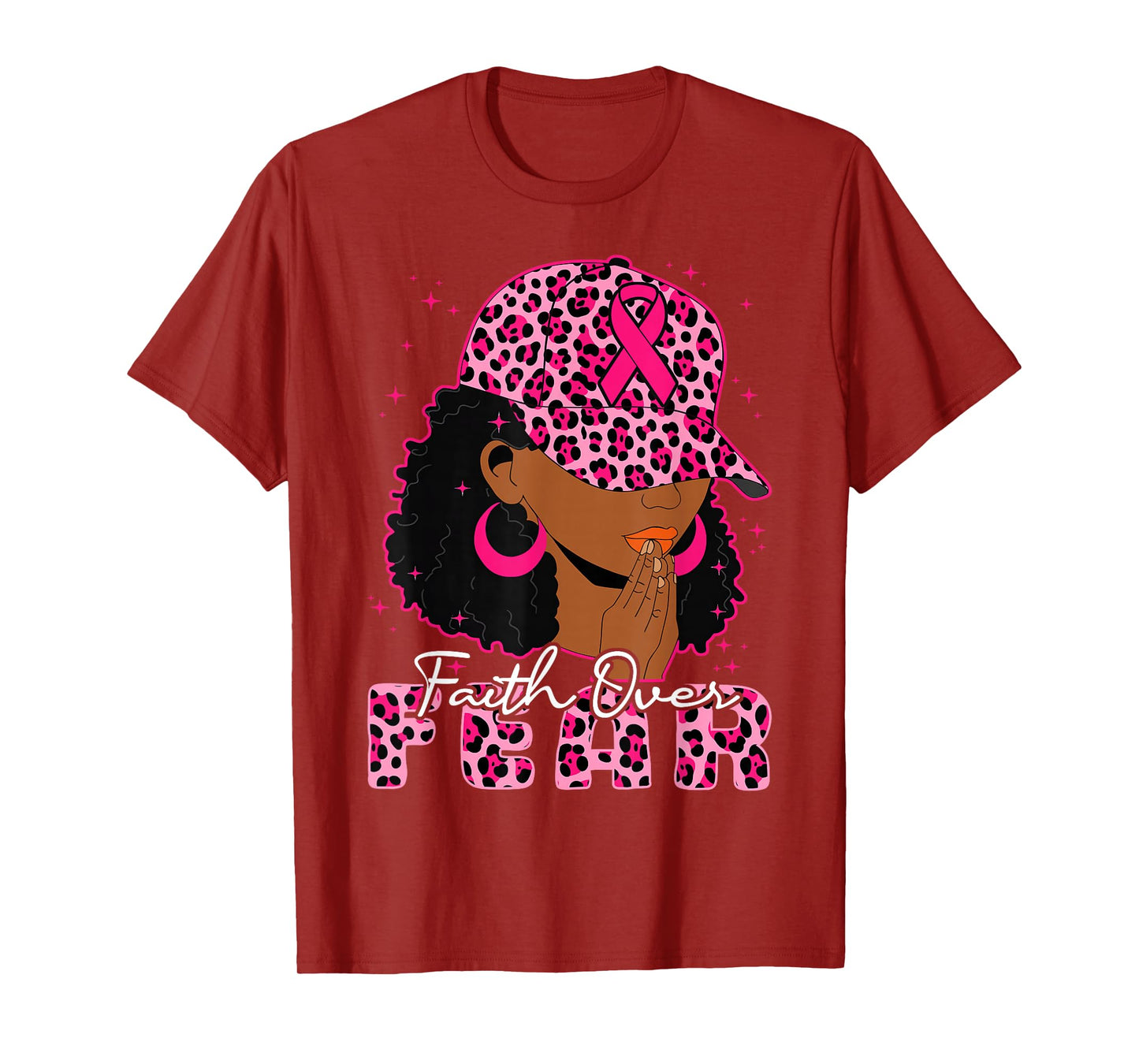 Faith Over Fear Christian Black Women Afro Breast Cancer T-Shirt