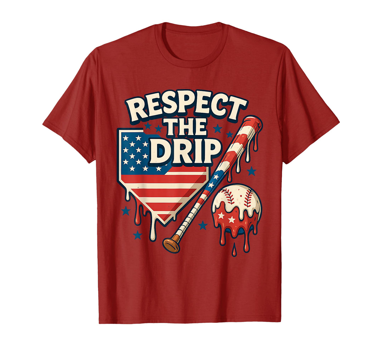 Baseball Design for Boys Cool 4th of July Ice Cream Drip T-Shirt