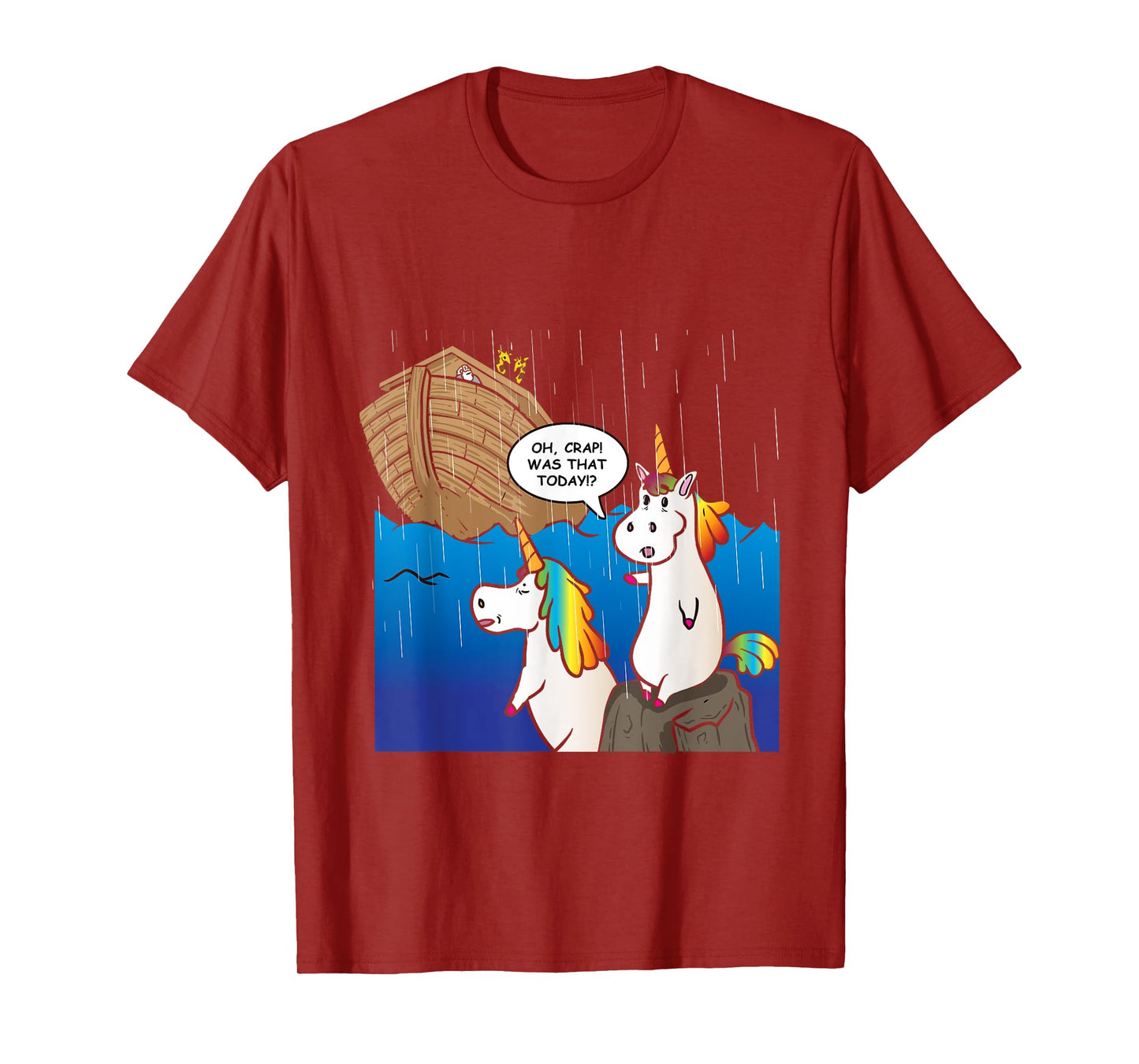 Two Unicorns Missing Ark Noah During Rain Funny Christian T-Shirt