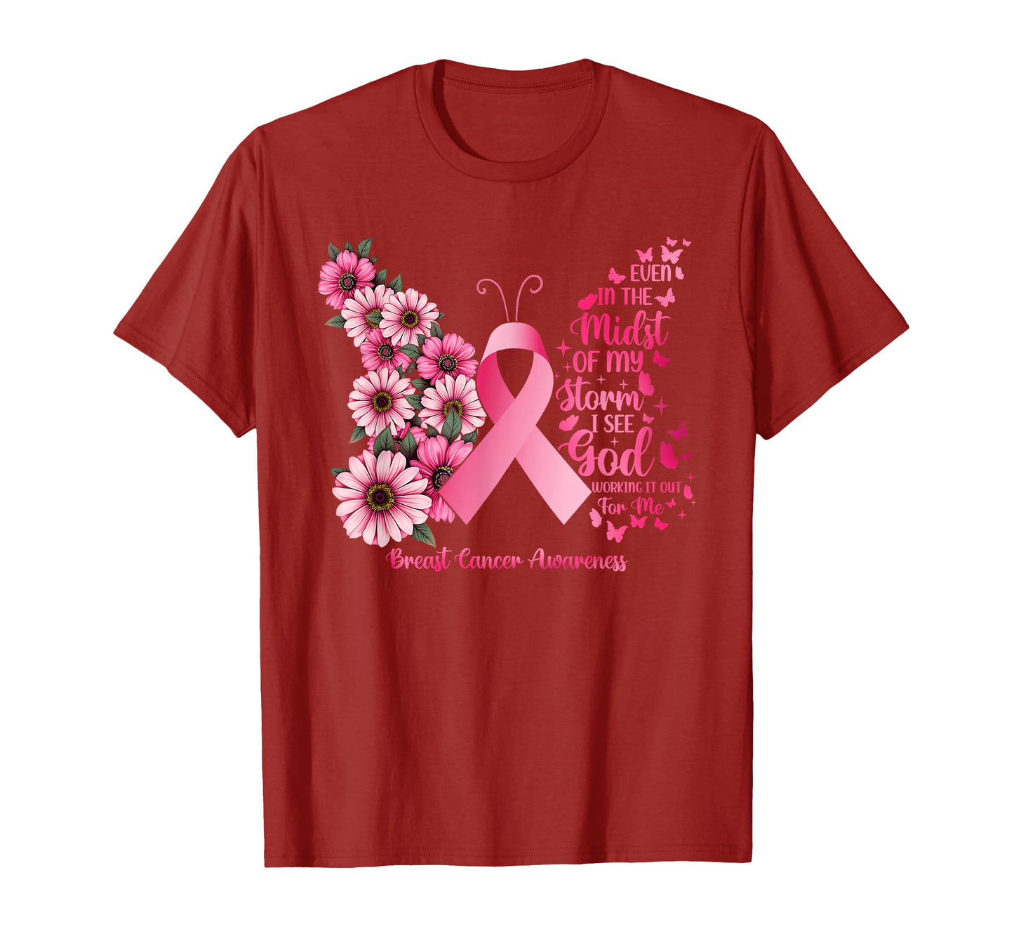 Bible Verse God Butterfly Breast Cancer Awareness T-Shirt