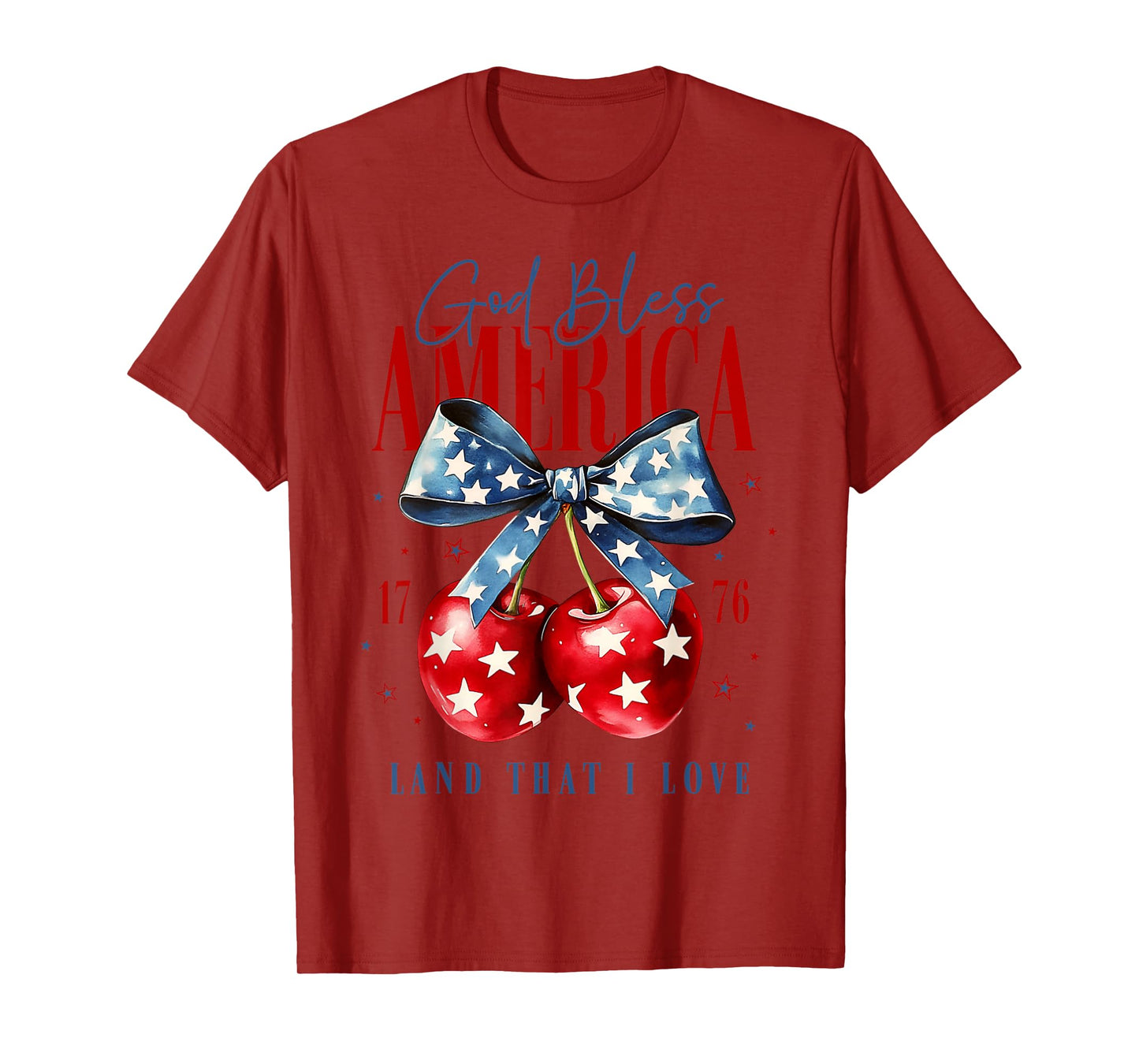 God Bless America Patriotic Cherries 4th July USA T-Shirt