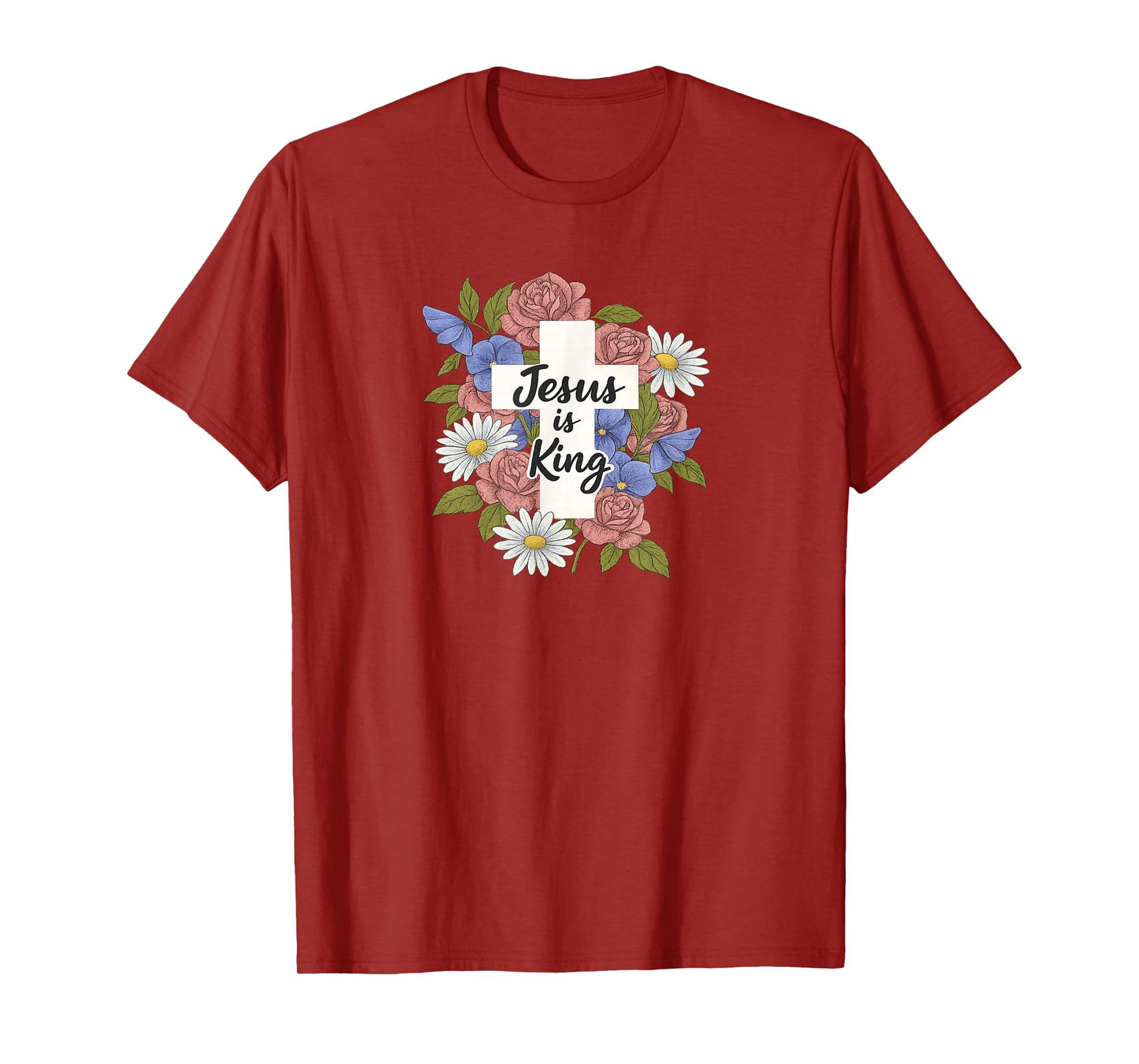 Jesus is King Cross with Floral Wreath T-Shirt