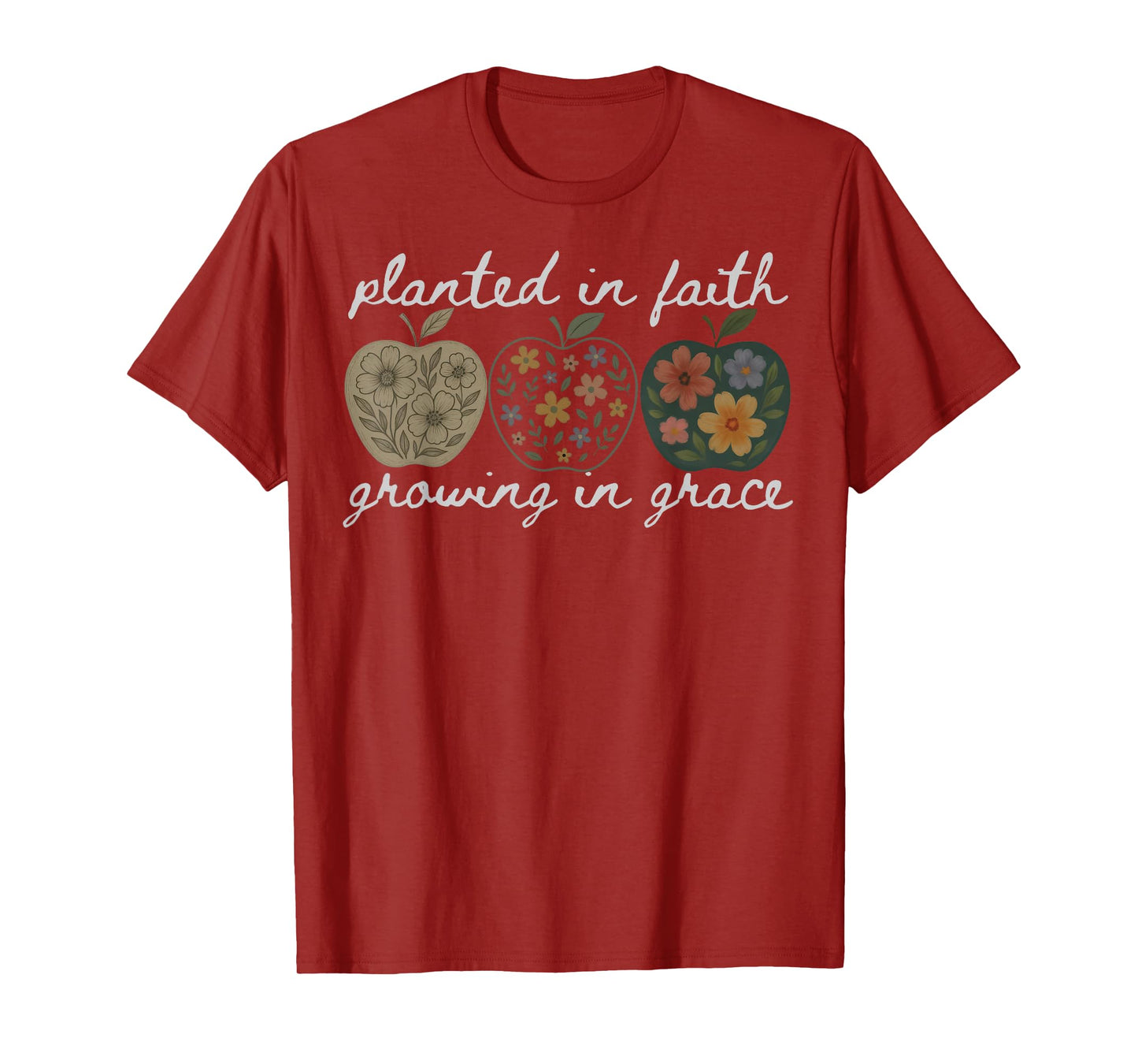 Planted In Faith Growing In Grace Floral Christian Teacher T-Shirt
