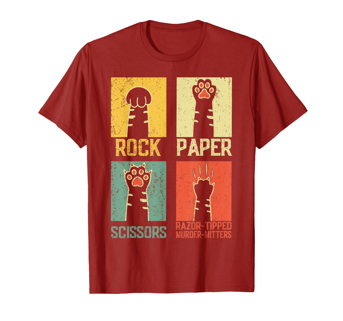 Retro Rock Paper Scissors Hand Game Cute Paw Humor Cat Meme T-Shirt for Men Women