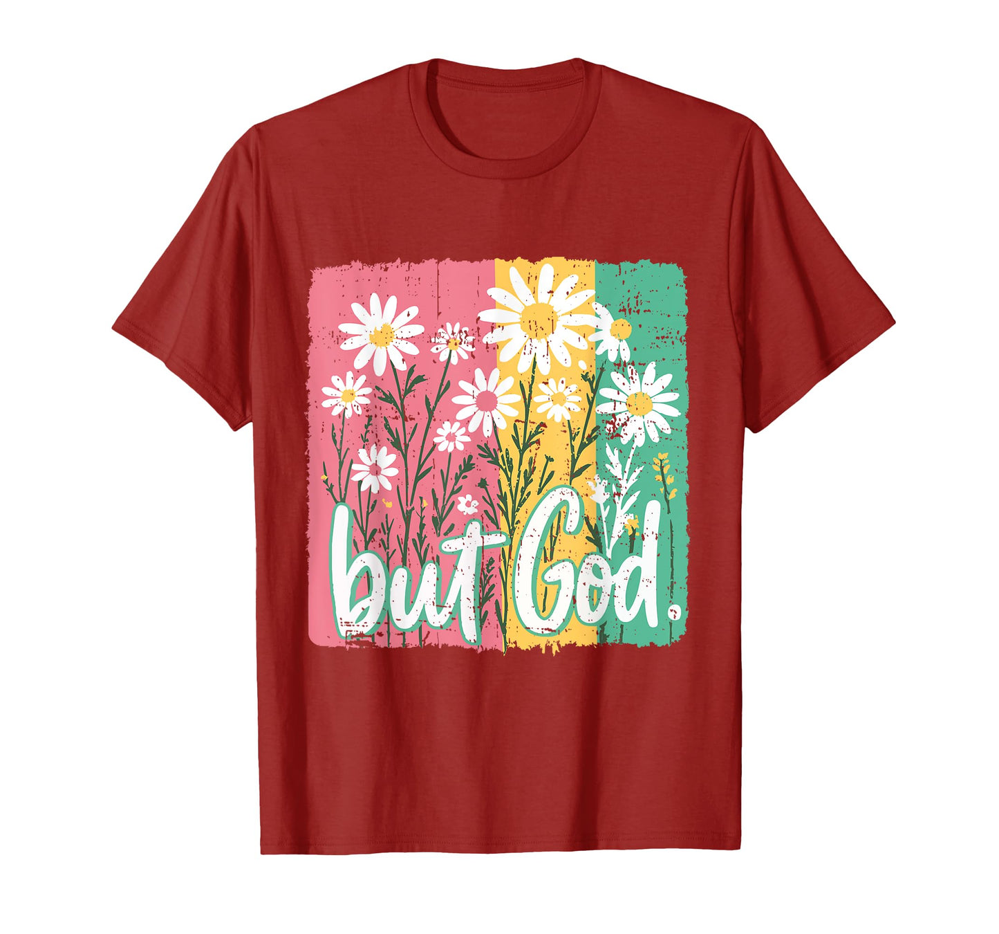 But God Pink Christian Floral Bow Teen Girls Scripture RETR T-Shirt