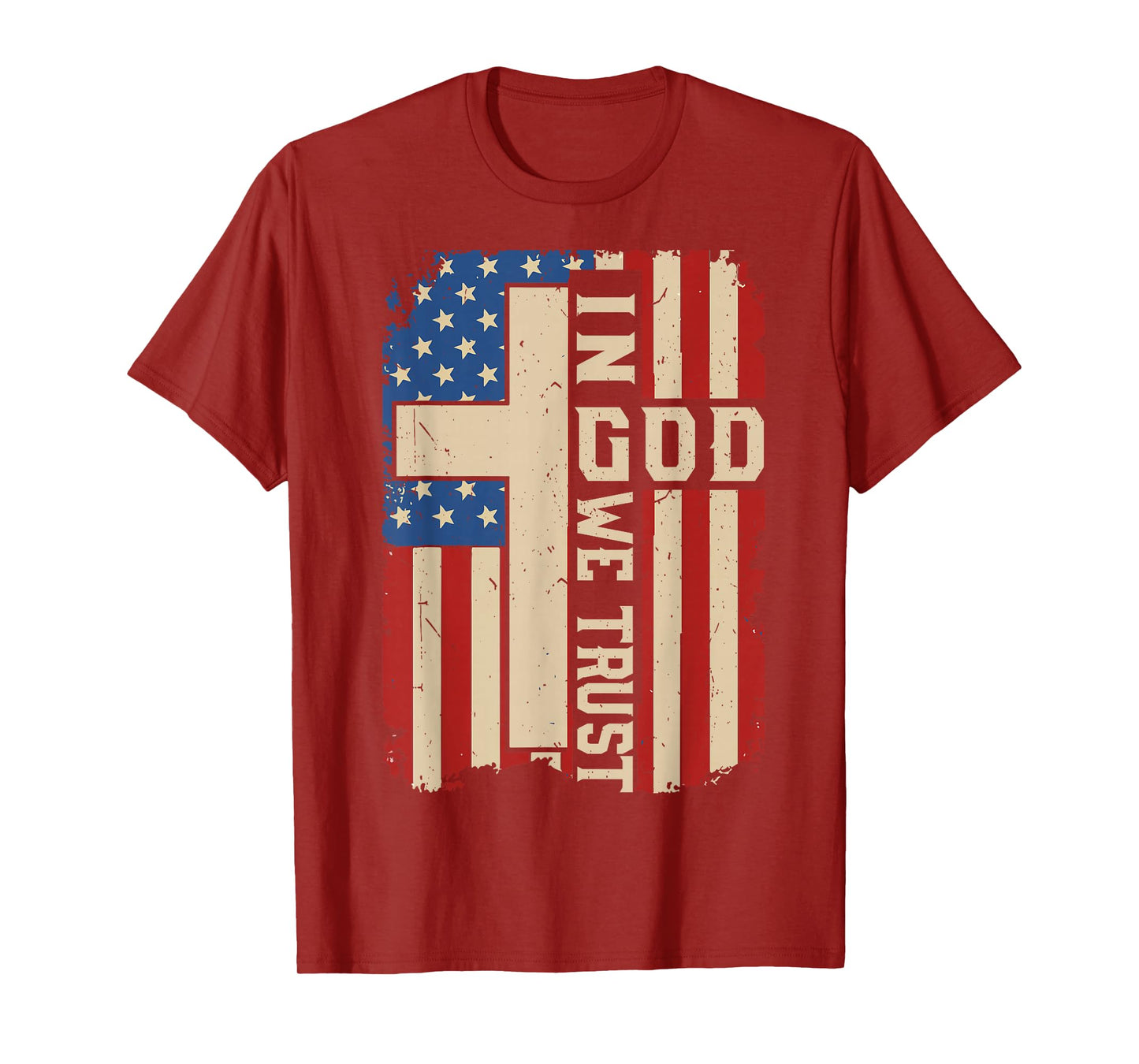 Men in God We Trust Patriotic Christian Faith Cross USA Flag T-Shirt