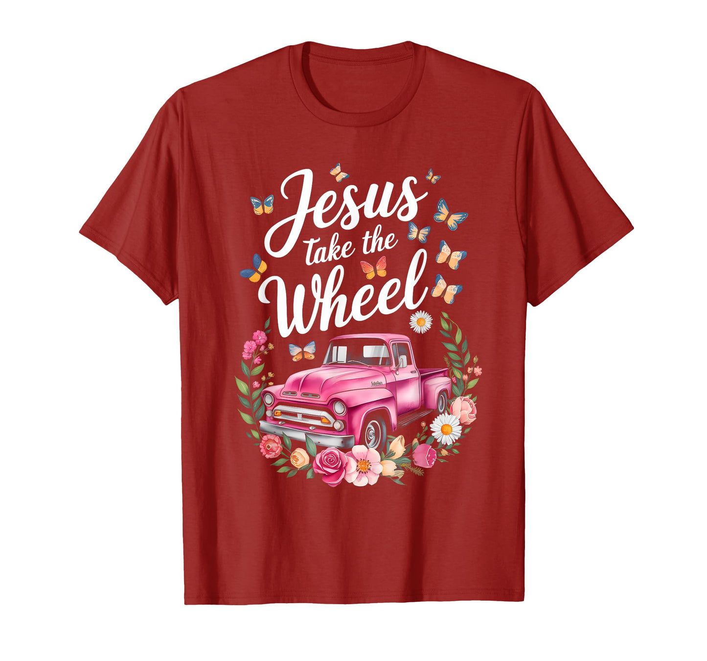 Jesus Take The Wheel Floral Farm Truck Catholic T-Shirt