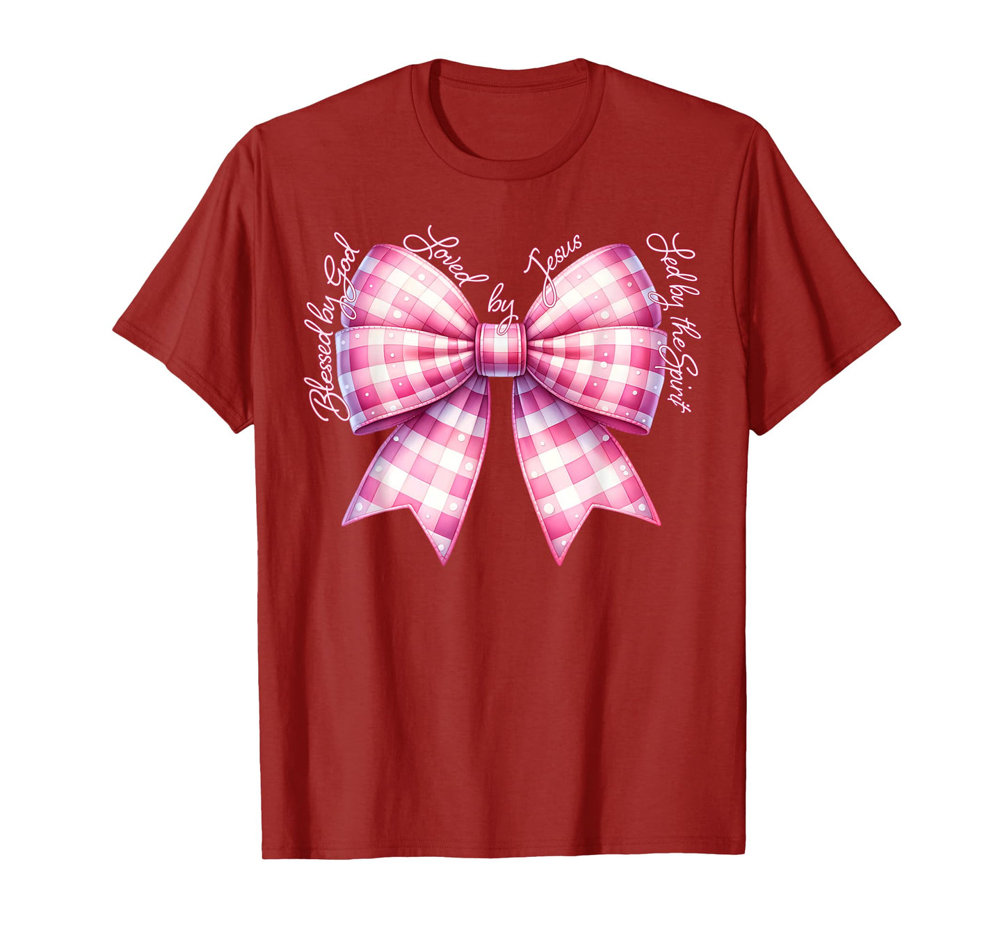 Blessed By God Loved By Jesus Pink Gingham Coquette Bow T-Shirt