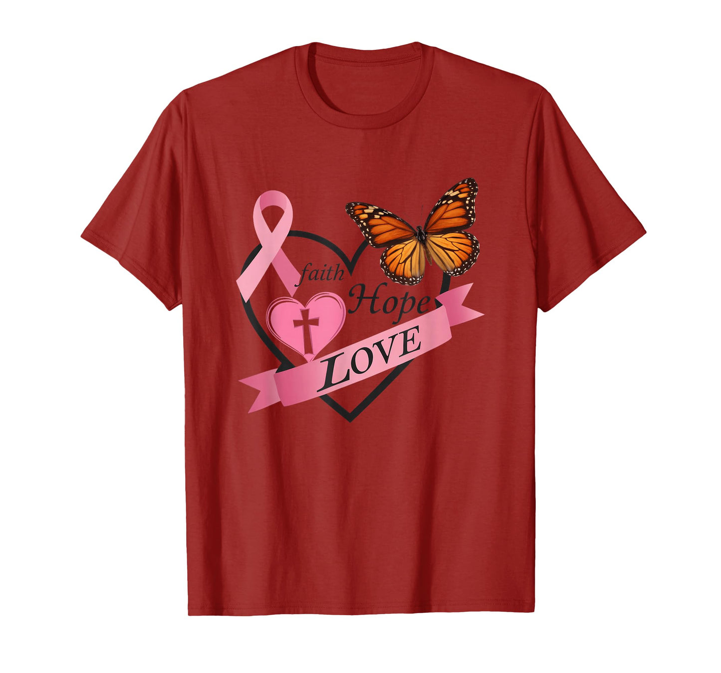 Faith Hope Love Butterfly Ribbon Heart T-Shirt