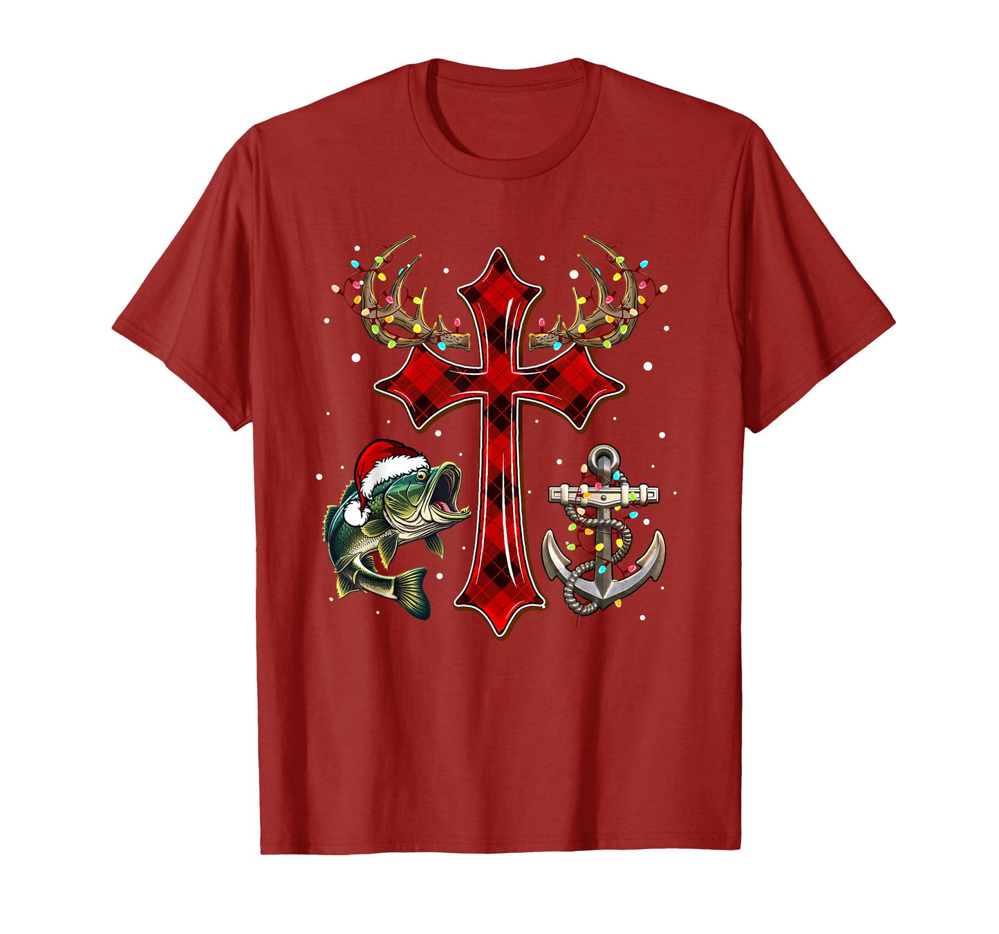 Christmas Hunting Fishing Cross Faith Christian Fisherman T-Shirt