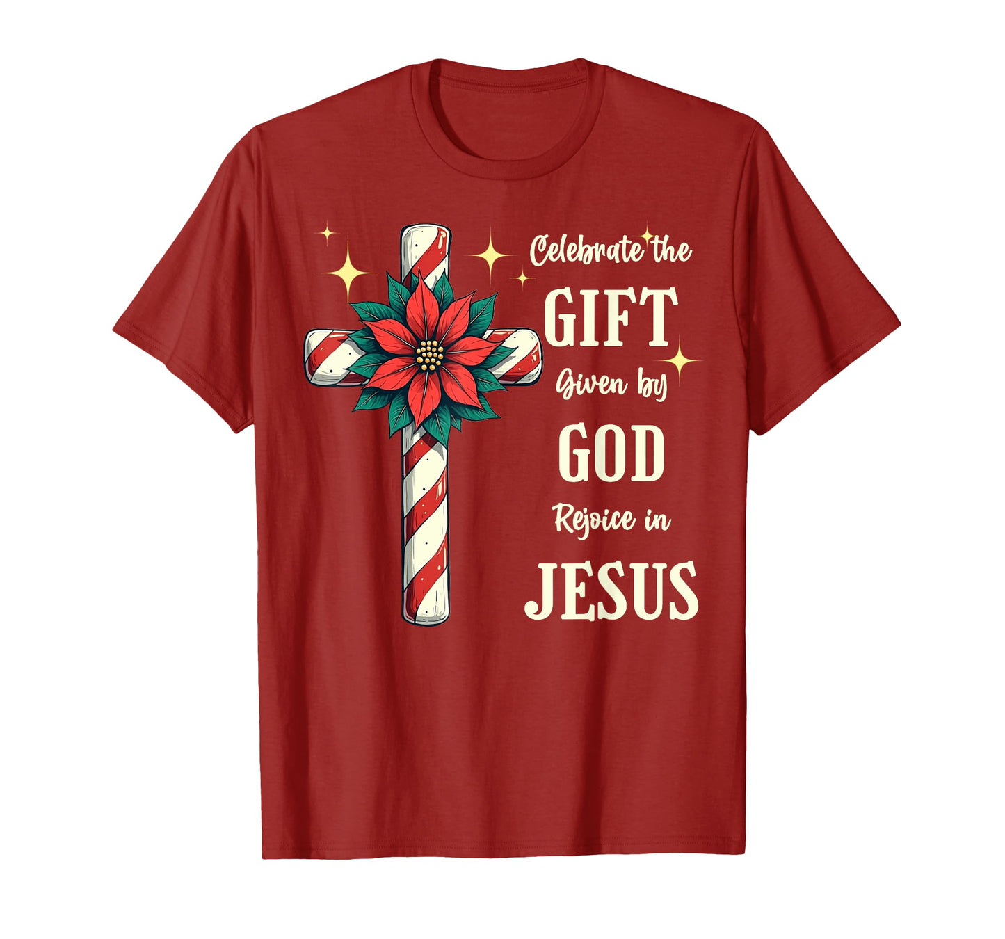 Celebrate Jesus Birth Christian Christmas Candy Cane Cross T-Shirt