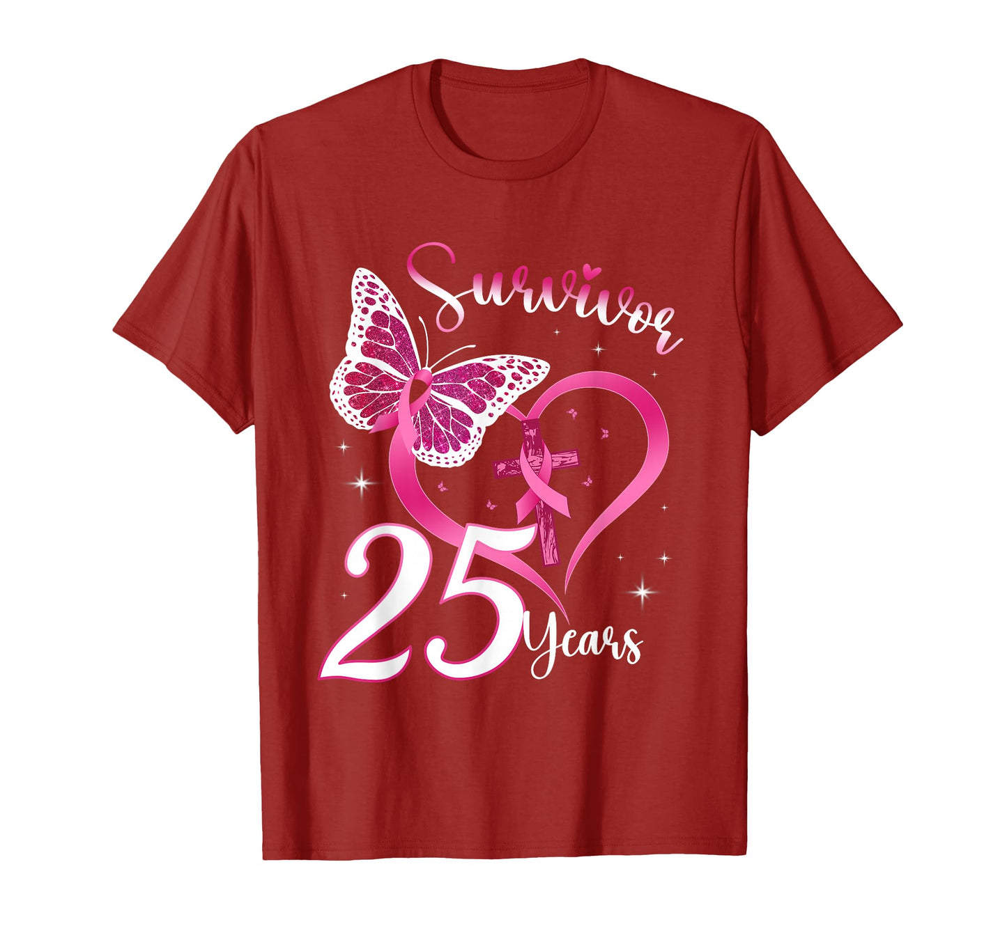 Breast Cancer Survivor Pink Ribbon Butterfly 25 Years Gift T-Shirt