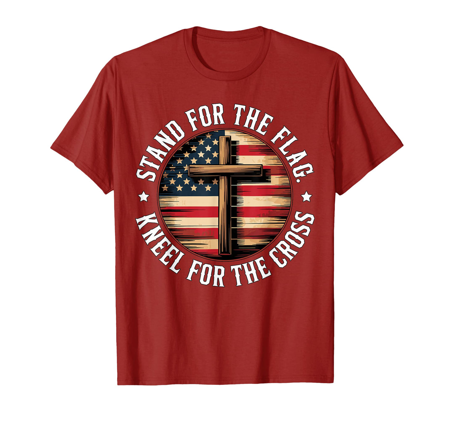Christian Stand for The Flag Kneel for The Cross USA Faith T-Shirt