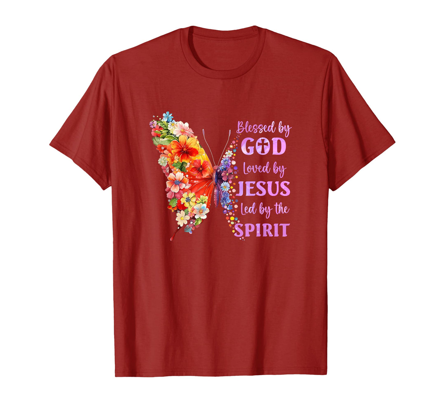 Blessed By God Loved By Jesus Butterfly Christian Women Girl T-Shirt