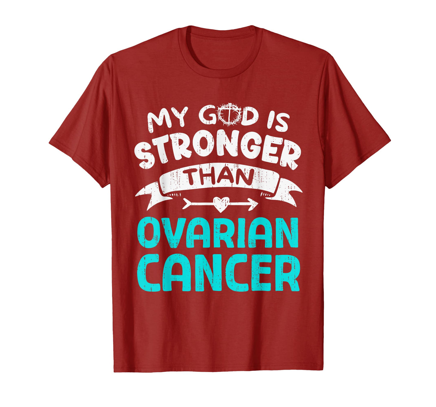God Stronger Ovarian Cancer Awareness Christian Ribbon Teal T-Shirt