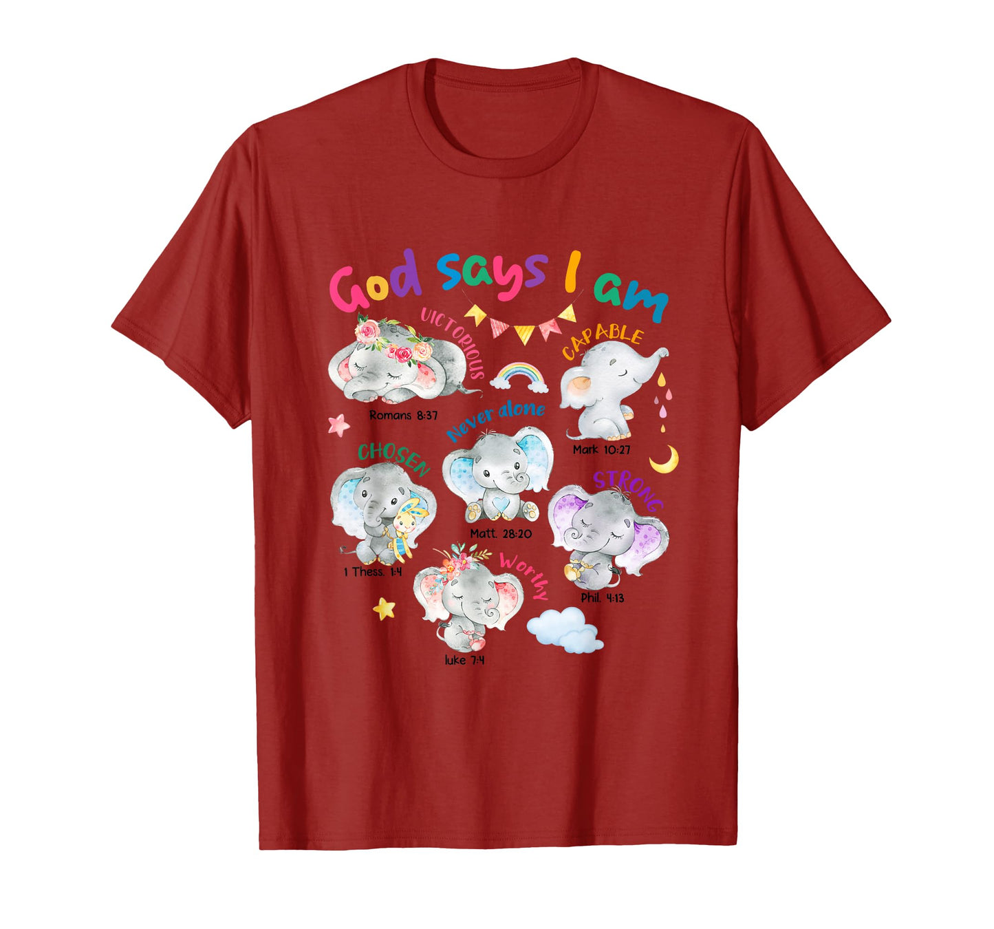 God Says I Am Cute Elephant Bible Verse Kids Toddler Girls T-Shirt