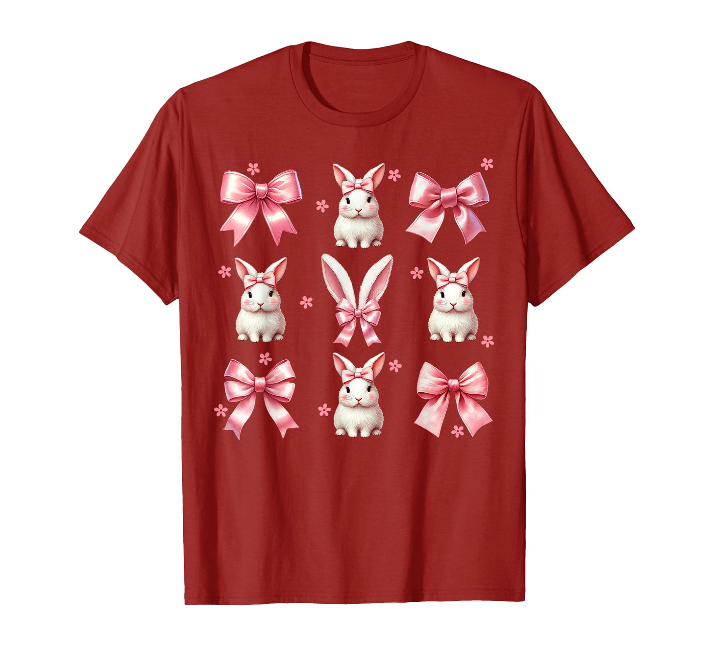 Girls Women Bunny Rabbit Coquette Pink Bow Happy Easter Day T-Shirt