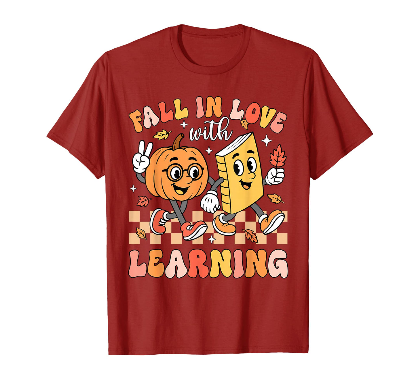 Retro Fall In Love With Learning Autumn Pumpkin Teacher T-Shirt