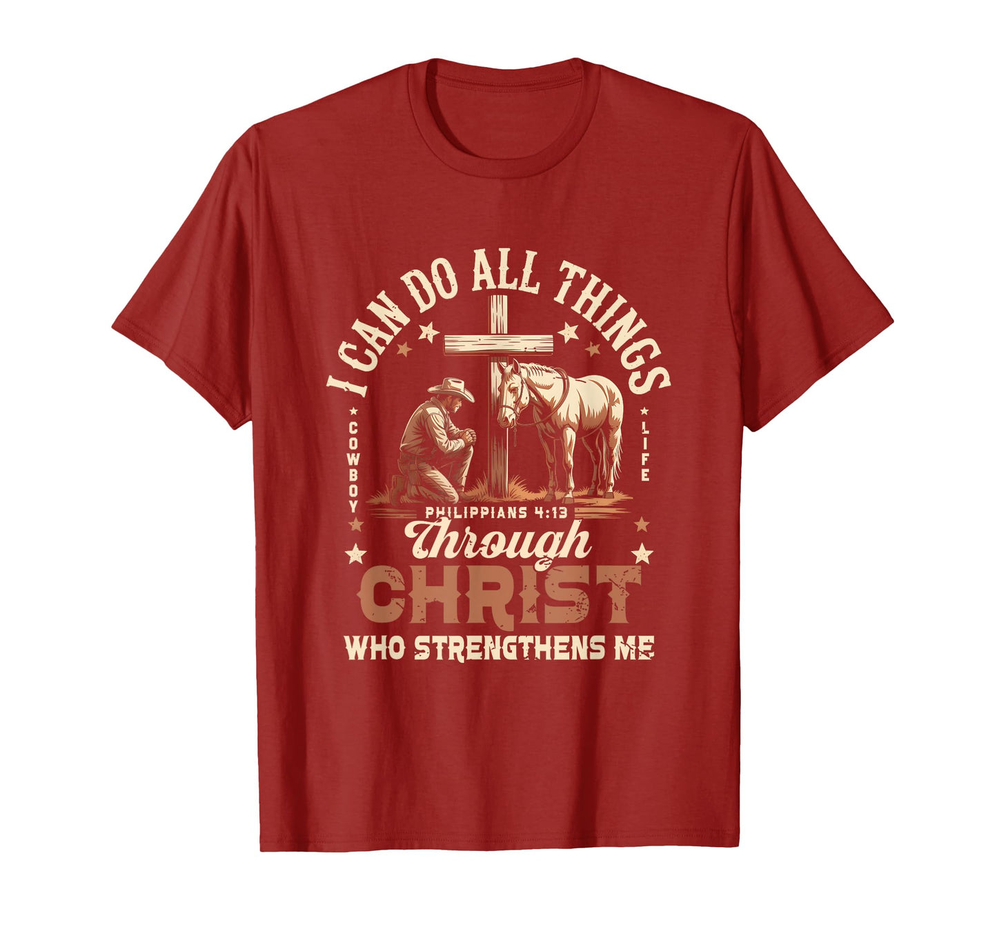 Cowboy Kneeling Cross Scripture Western Bible Verse Jesus T-Shirt