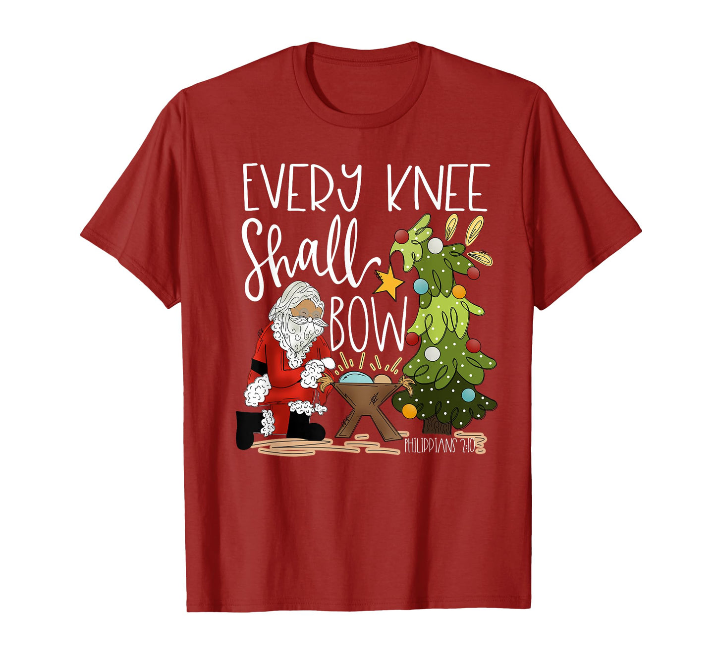 Retro Every Knee Shall Bow Santa Clause Religious Christmas T-Shirt