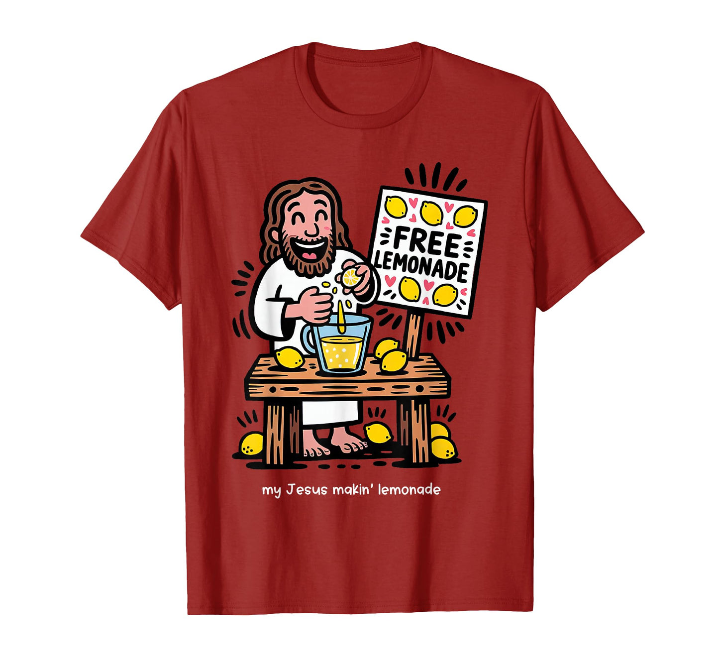 Jesus Making Lemonade Funny Christian Cartoon Doodle T-Shirt