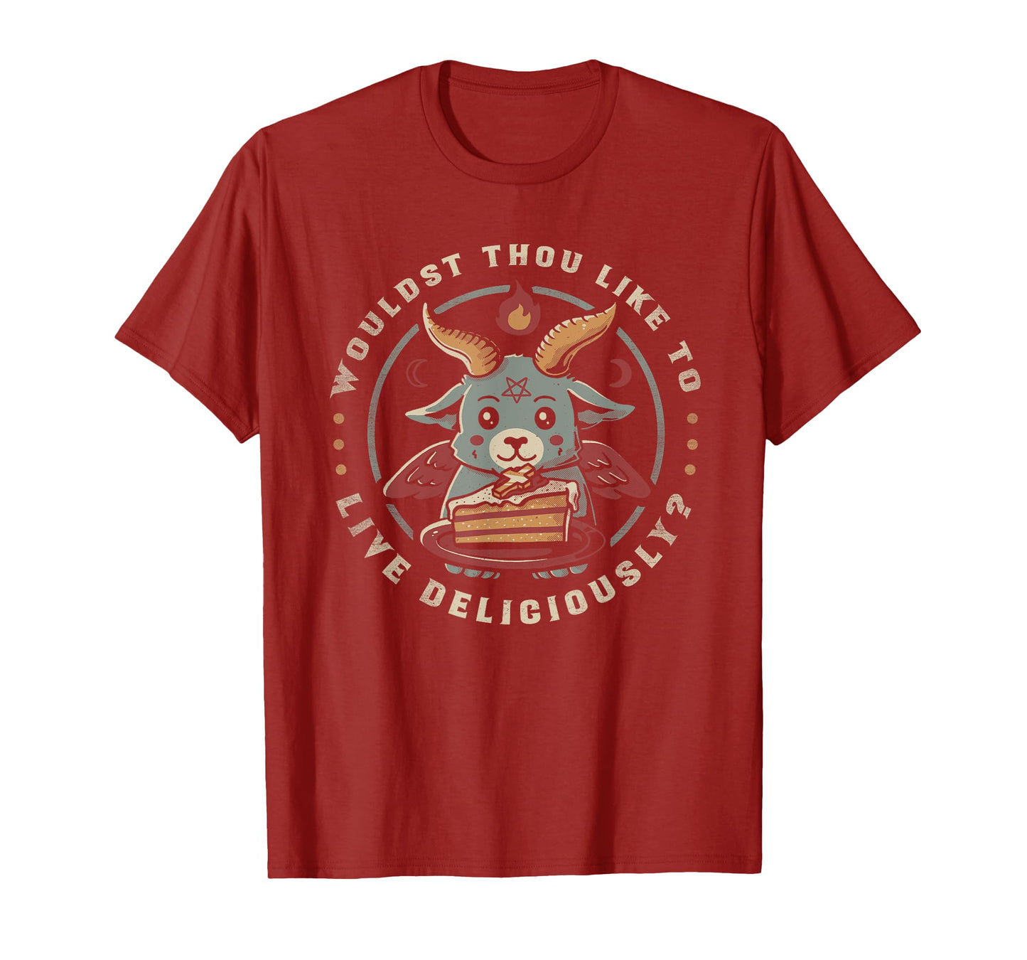 Live Deliciously Cute Goat Satan Devil Foodie Funny Baphomet T-Shirt