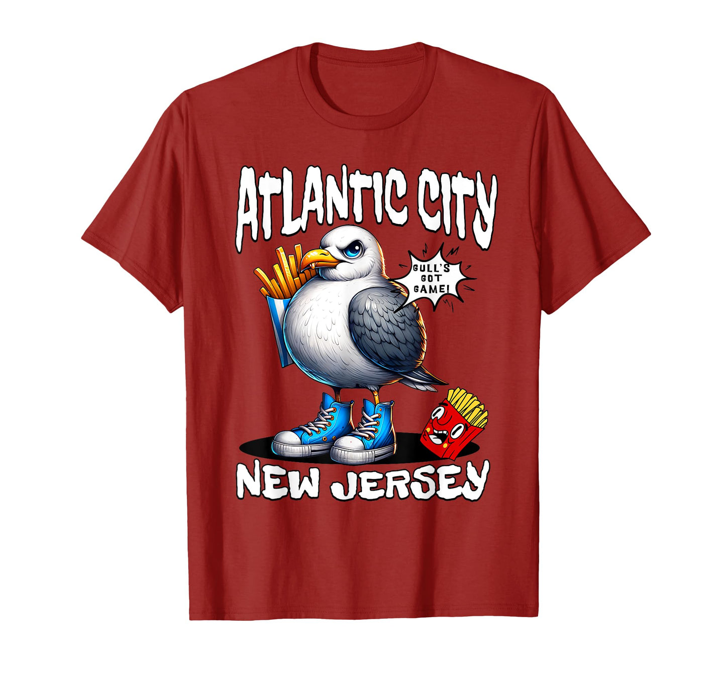 Atlantic City New Jersey Seagull French Fries Funny Souvenir T-Shirt