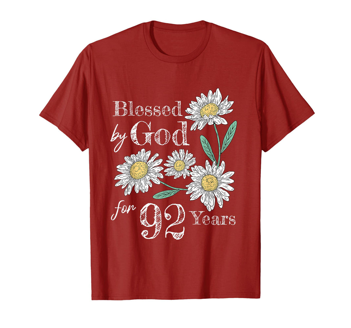 92nd Birthday Flower Decor Blessed By God For 92 Years Old T-Shirt