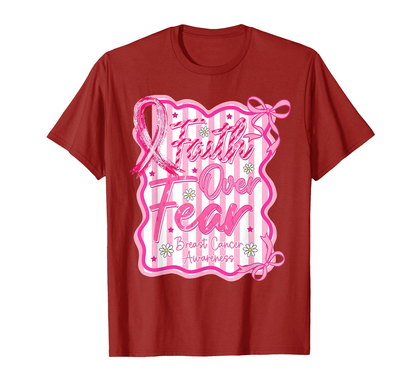 Faith Over Fear Cross Breast Cancer Awareness Christian T-Shirt