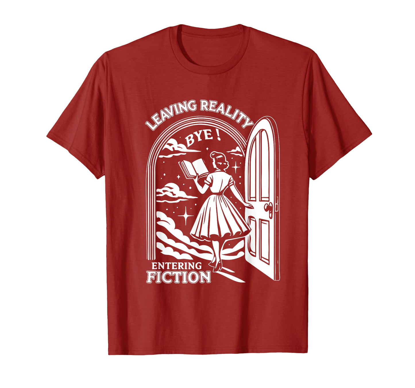 Retro Trendy Bookish Book Lover Reading Quotes Leaving Reality Entering Fiction Funny T-Shirt, Unisex-Adults, Black, Small, Short Sleeve, T-Shirt