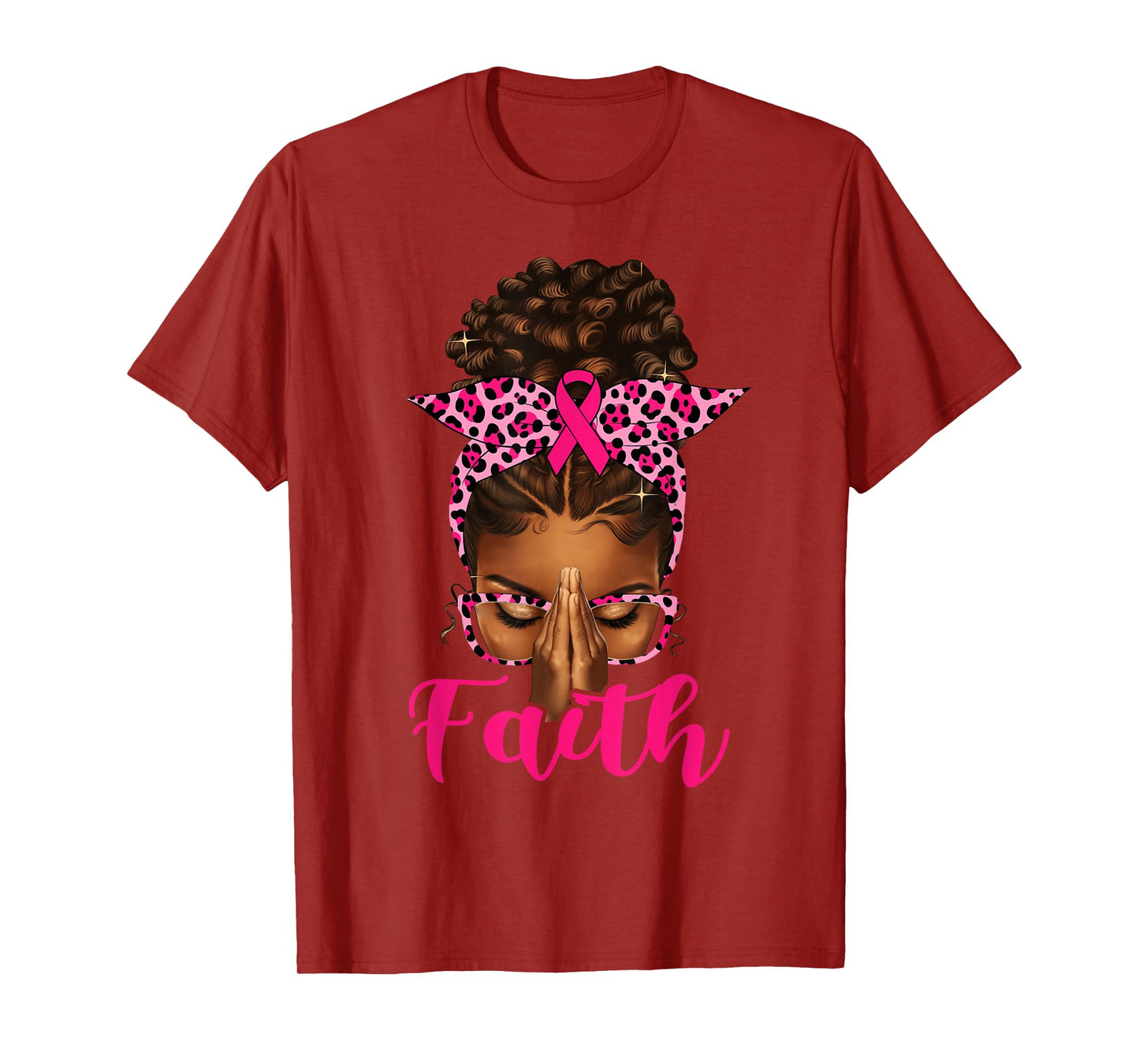 Faith Black Women Afro Christian Breast Cancer Awareness T-Shirt