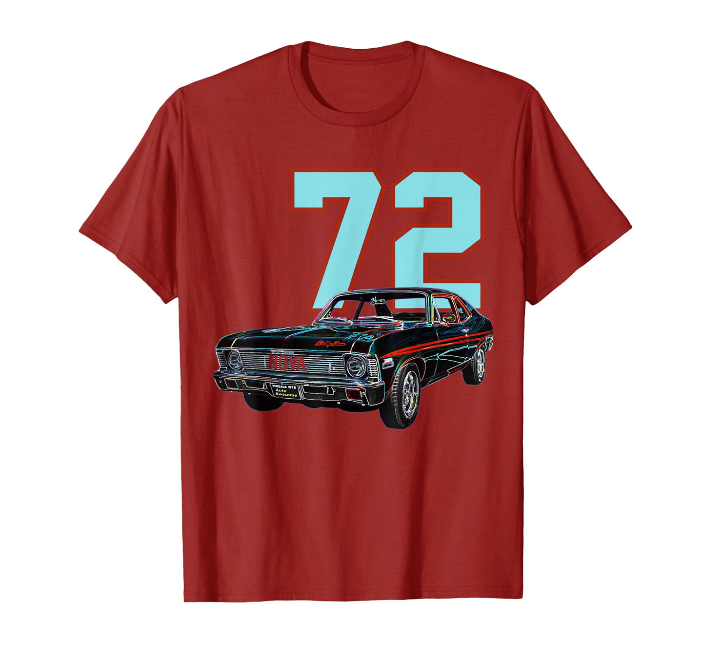 1972 72 Chevys Nova 2 Classic Car Old School Muscle Blue Car T-Shirt