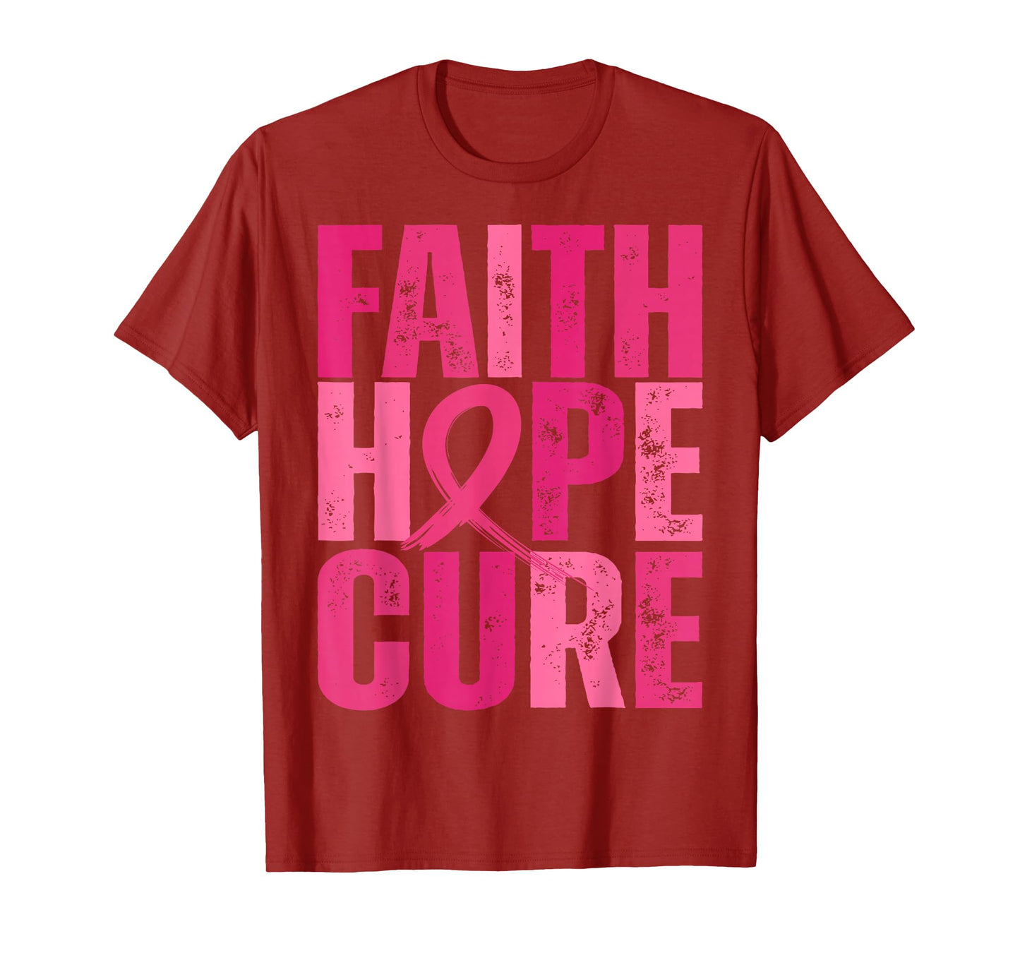 Retro Faith Hope Cure Pink Ribbon Breast Cancer Awareness T-Shirt