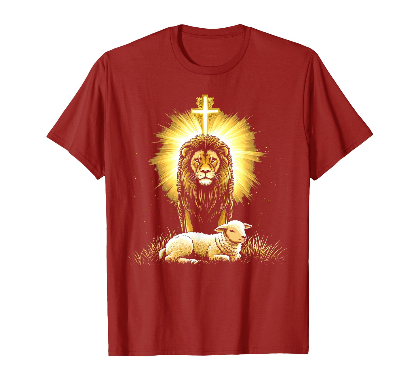 Vintage Lion And Lamb Cross Jesus Religious Faith Christian T-Shirt
