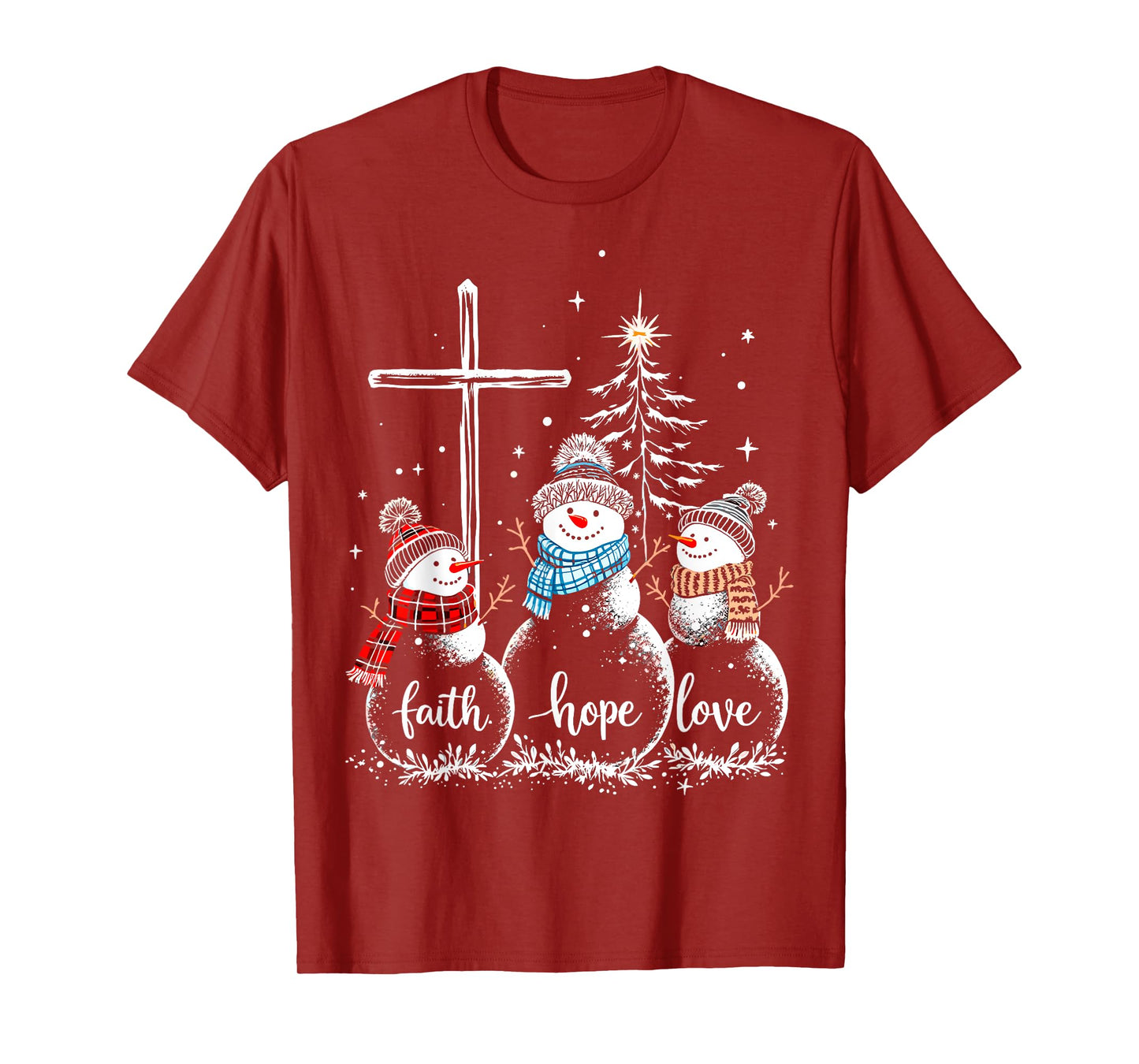 Faith Love Hope Snowmans Christmas Eve Christian Believe Tee T-Shirt