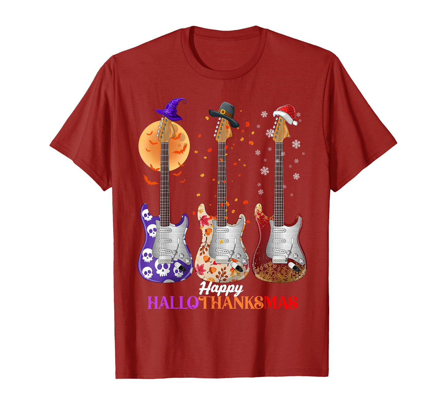 Happy HalloThanksMas Guitar Halloween Thanksgiving Christmas T-Shirt