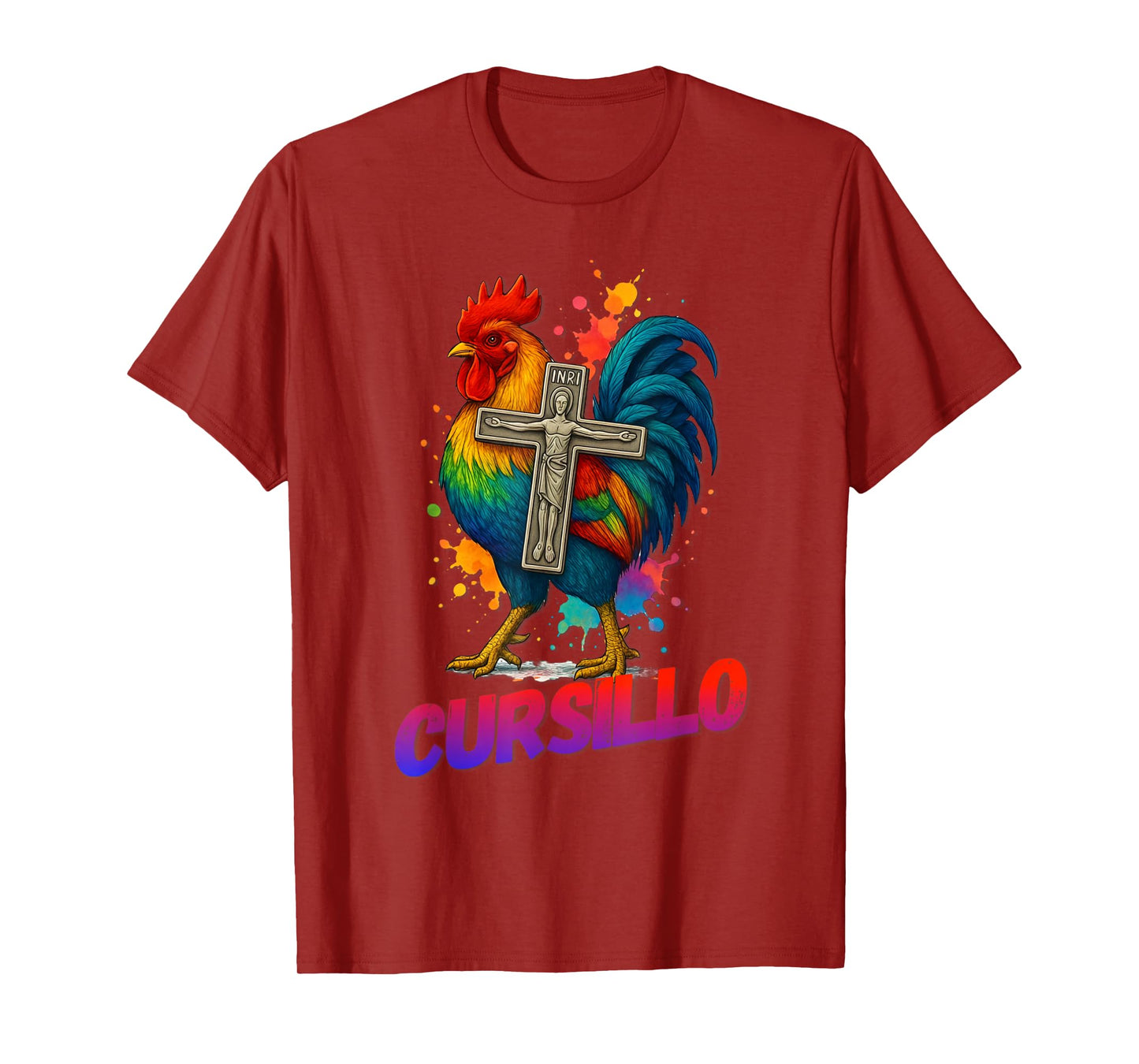 DeColores Cursillo Rainbow Rooster Catholic T-Shirt