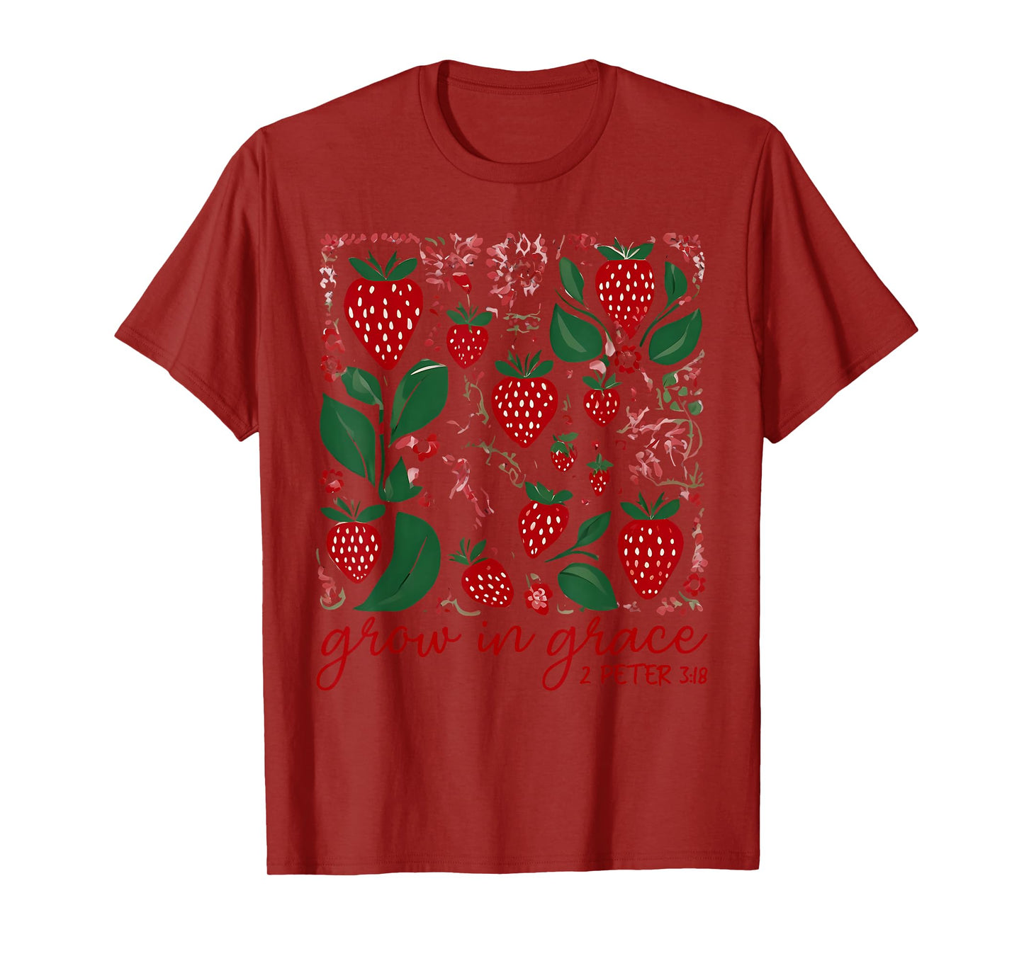 Grow In Grace Boho Strawberry Christian Scripture Religious T-Shirt