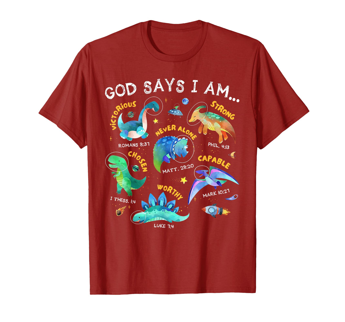 God Says I Am Outer Space Dinosaur Bible Christian Kids Boys T-Shirt