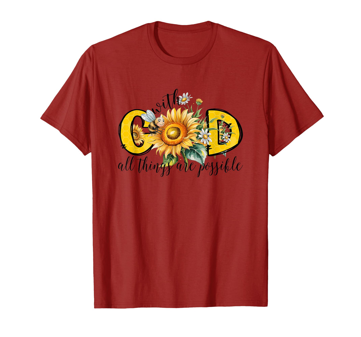 God Sunflower Bee Honeycomb Floral Art T-Shirt