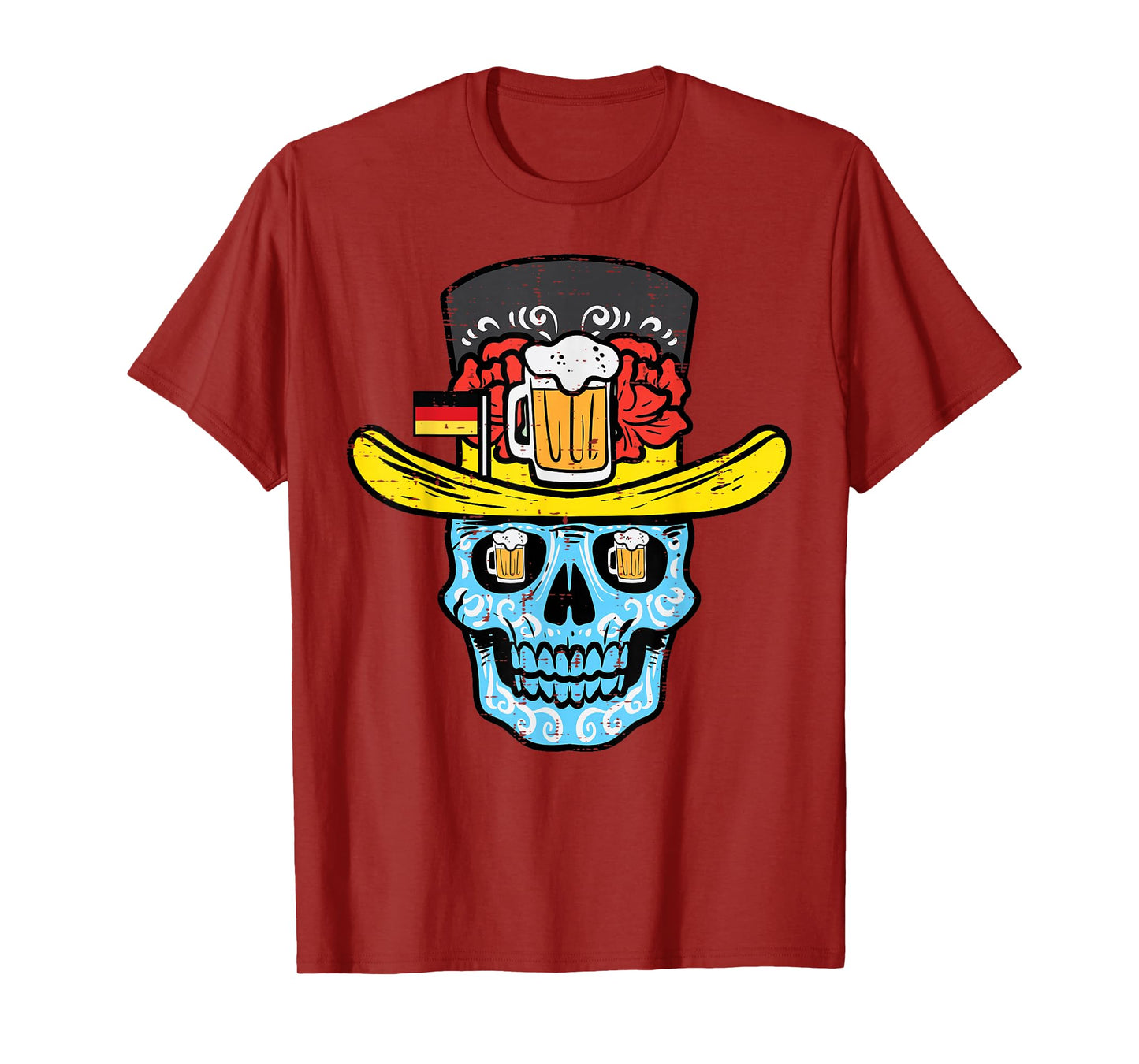 Oktoberfest Sugar Skull Sombrero German Mexican Men Women T-Shirt