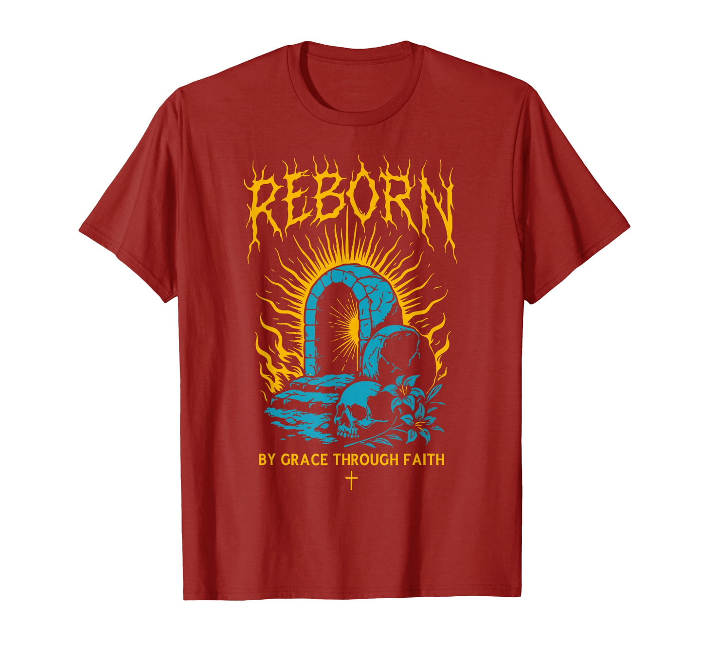 Reborn by Grace Through Faith Christian Gothic Ephesians 2:8 T-Shirt
