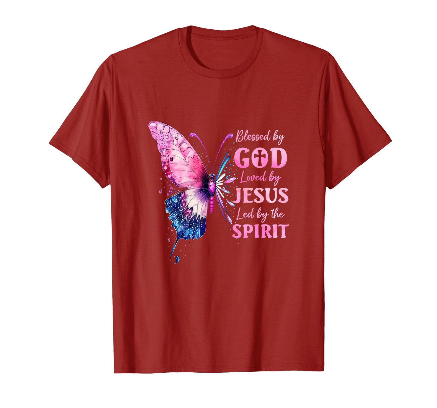 Blessed By God Loved By Jesus Pink Butterfly Christian T-Shirt