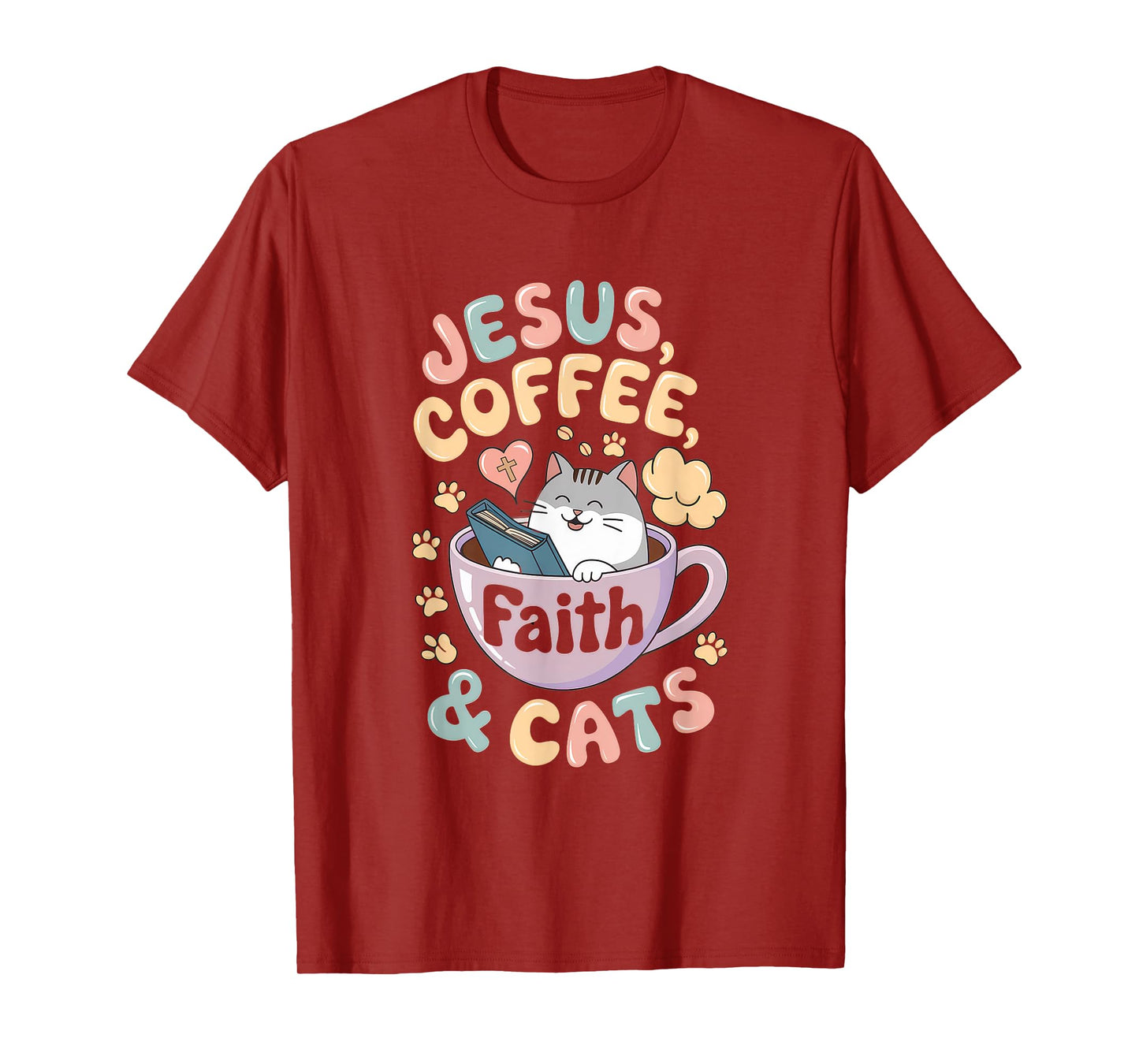 Jesus Coffee Cats Funny Cute Design Jesus Lovers Christian T-Shirt