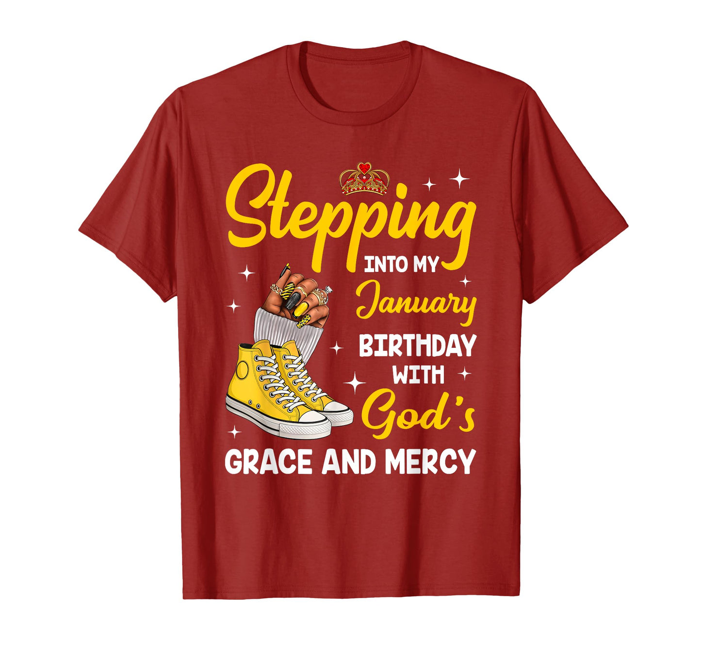 Stepping Into My January Birthday Queen Melanin Afro Woman T-Shirt
