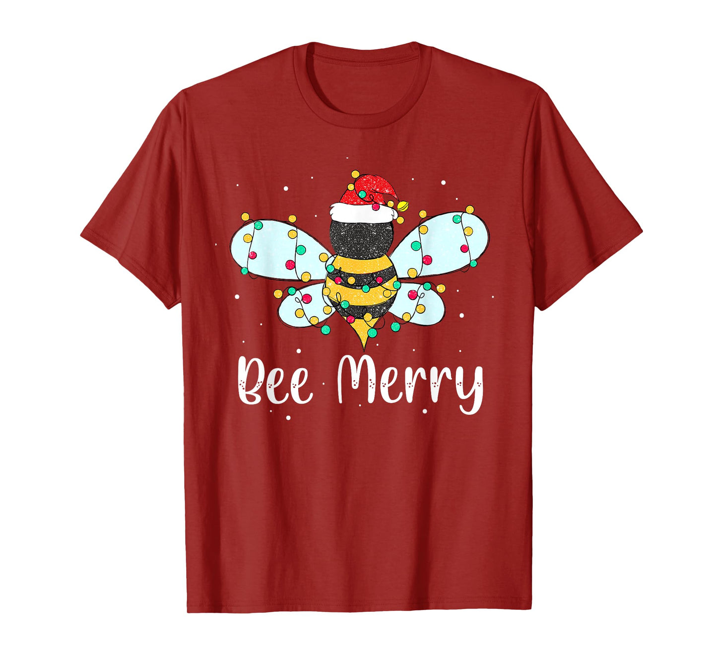 Bee Merry Christmas Cute Bee Xmas Lights Family Matching T-Shirt