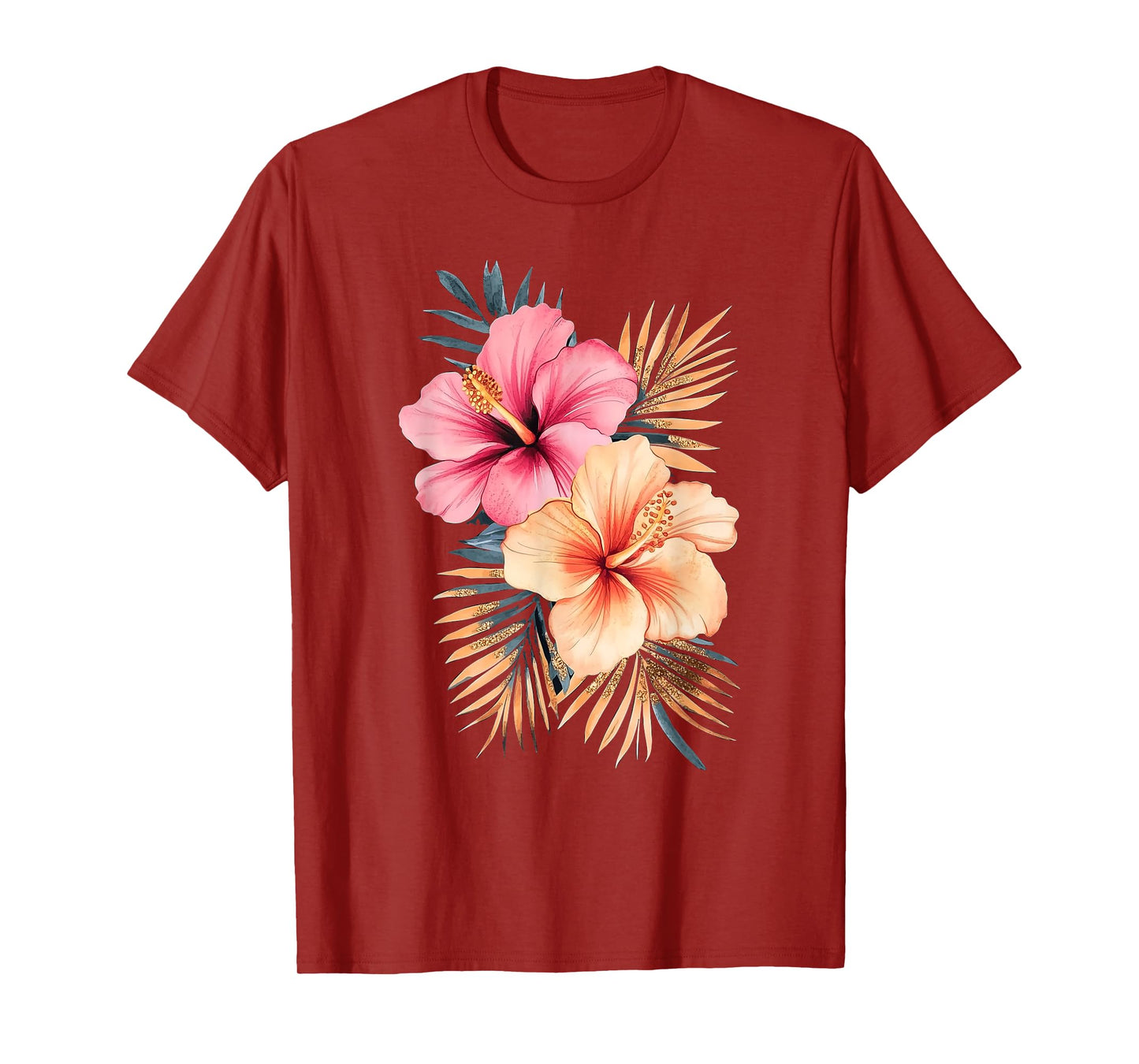 Watercolor Tropical Hibiscus Flowers Floral Summer Women T-Shirt