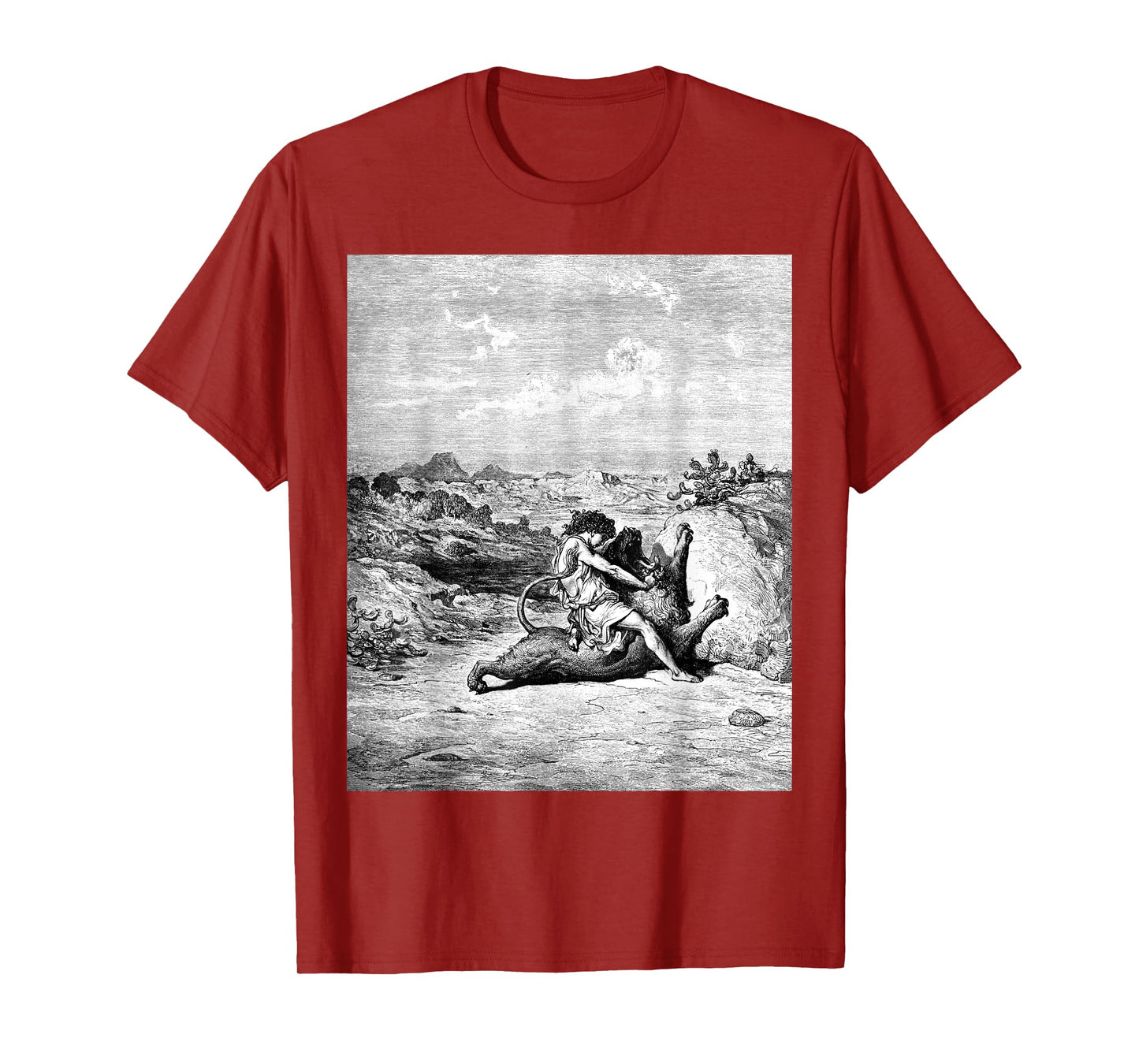 Samson Slaying a Lion Gustave Dore Biblical Art The Bible T-Shirt