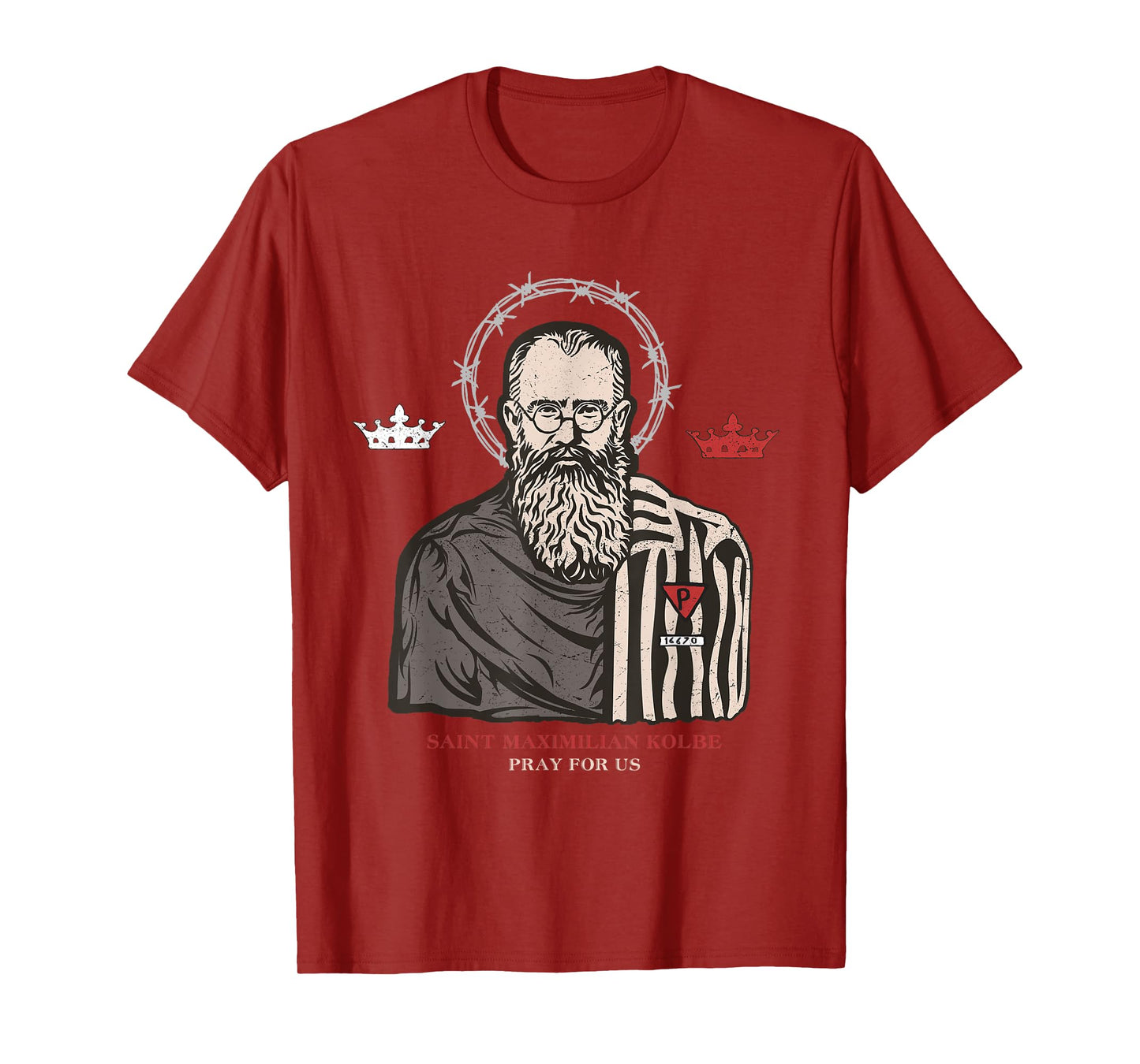 St Maximilian Kolbe Two Crowns Catholic Saint T-Shirt